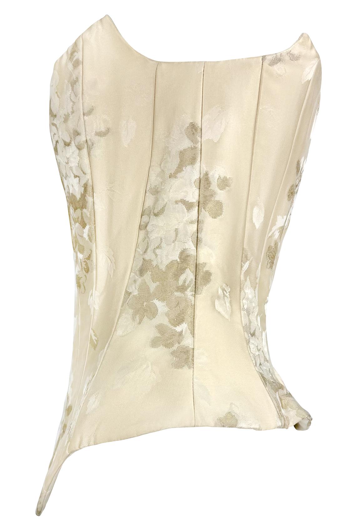 Women's 2000s Christian Lacroix Bridal Off-White Floral Satin Strapless Corset Top For Sale