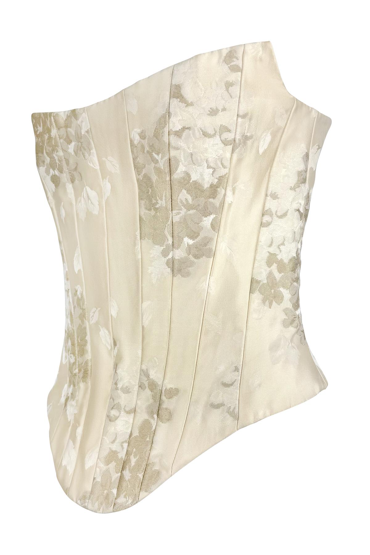 2000s Christian Lacroix Bridal Off-White Floral Satin Strapless Corset Top For Sale 1