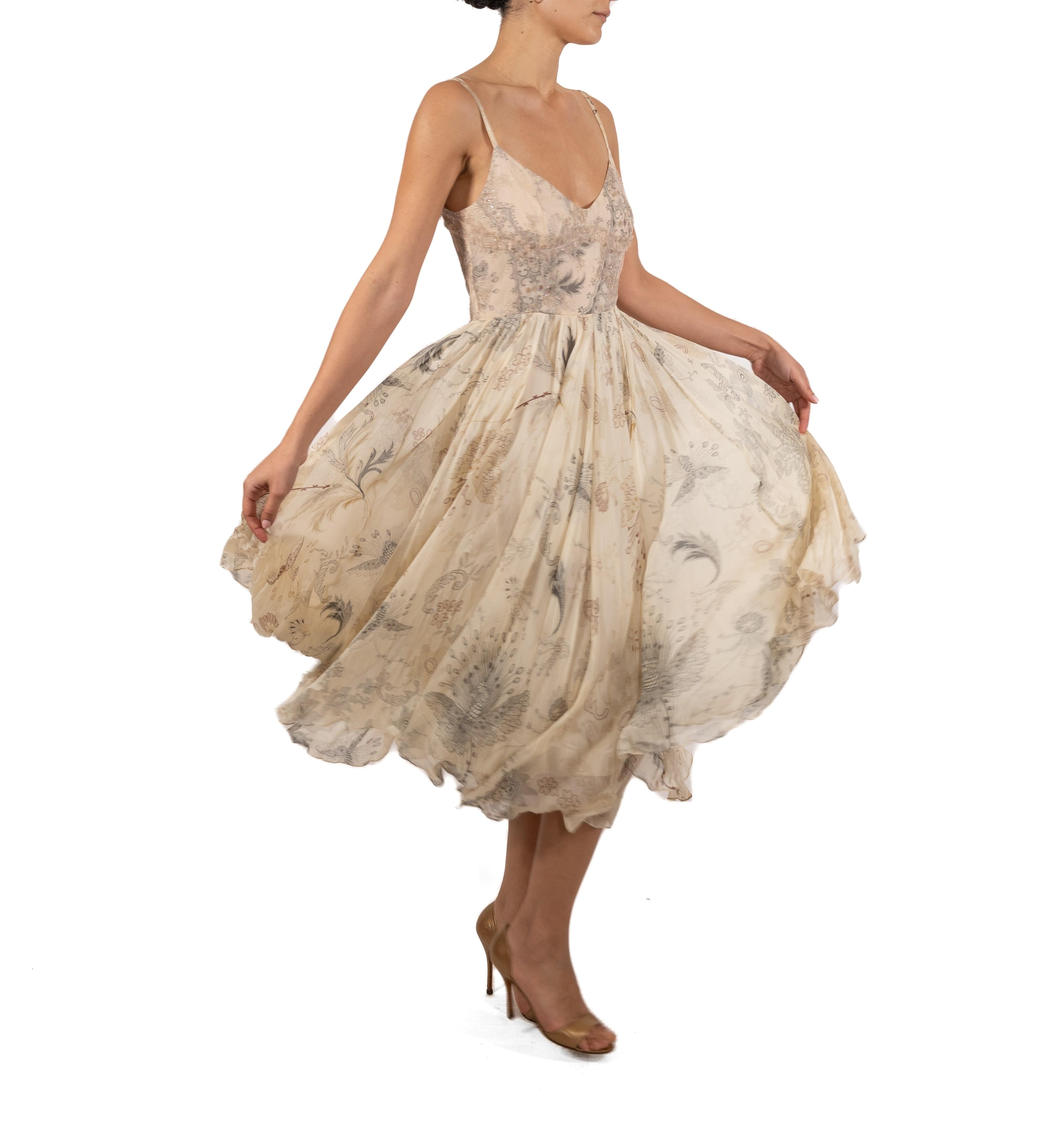 2000S Christian Lacroix Champagne Metallic Silk Chiffon & Lace Dress For Sale 3