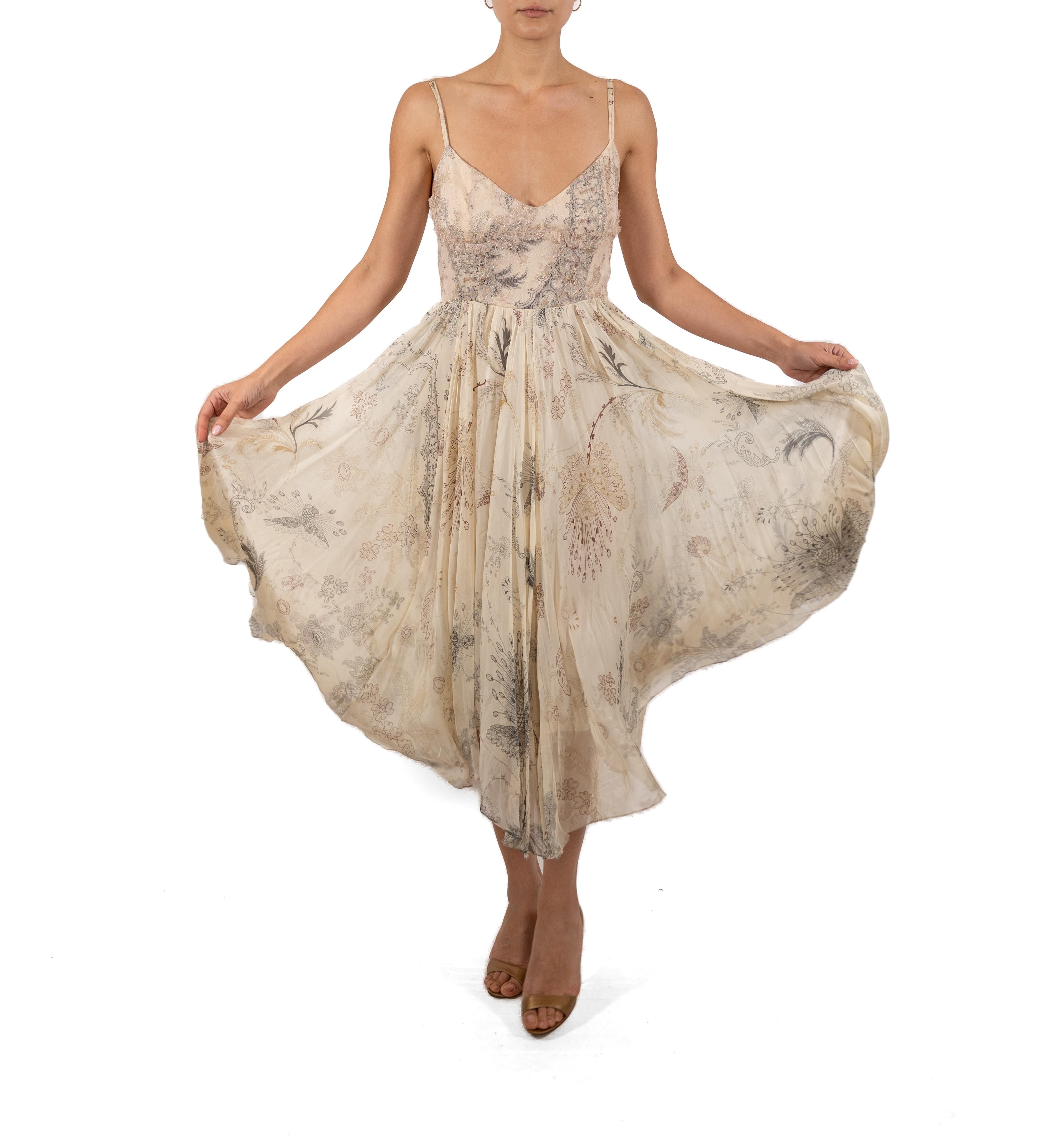 2000S Christian Lacroix Champagne Metallic Silk Chiffon & Lace Dress For Sale 4