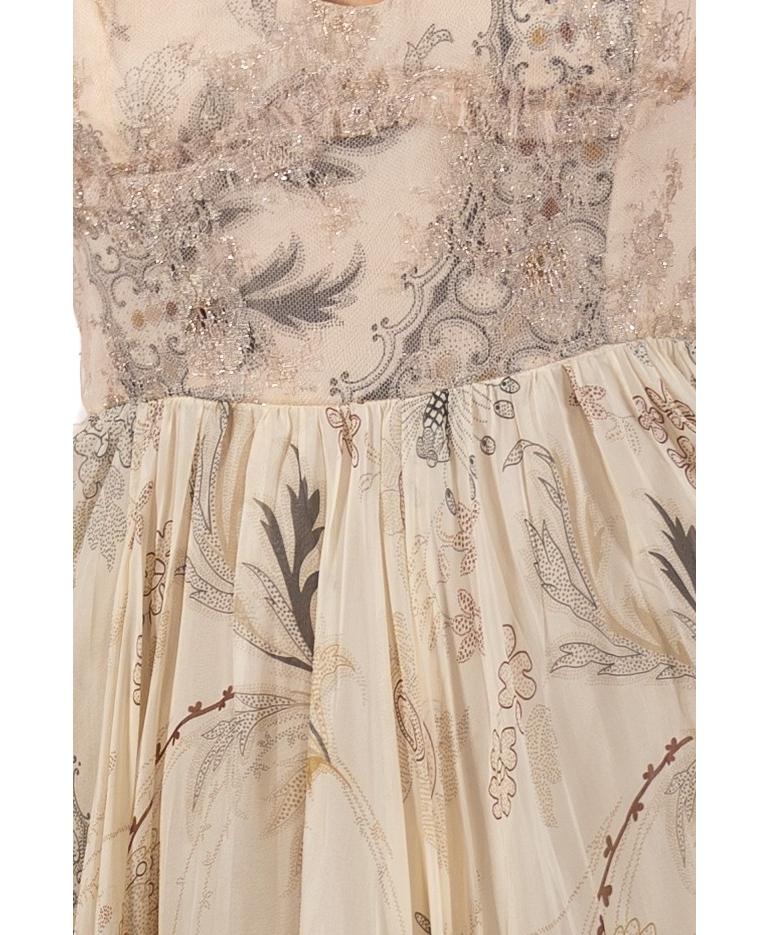 2000S Christian Lacroix Champagne Metallic Silk Chiffon & Lace Dress For Sale 5