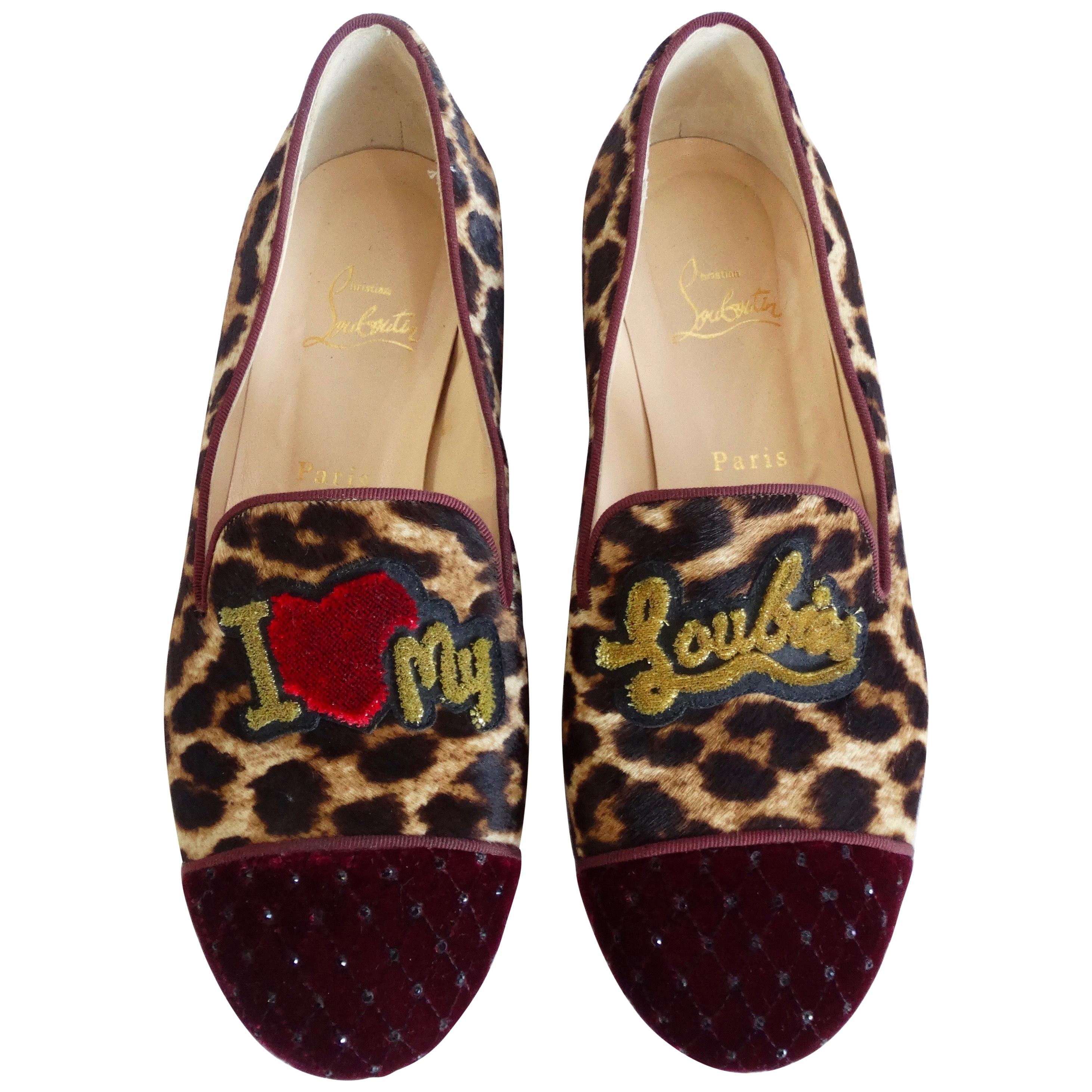 2000s Christian Louboutin "I Love My Loubies" Leopard Print Loafers 