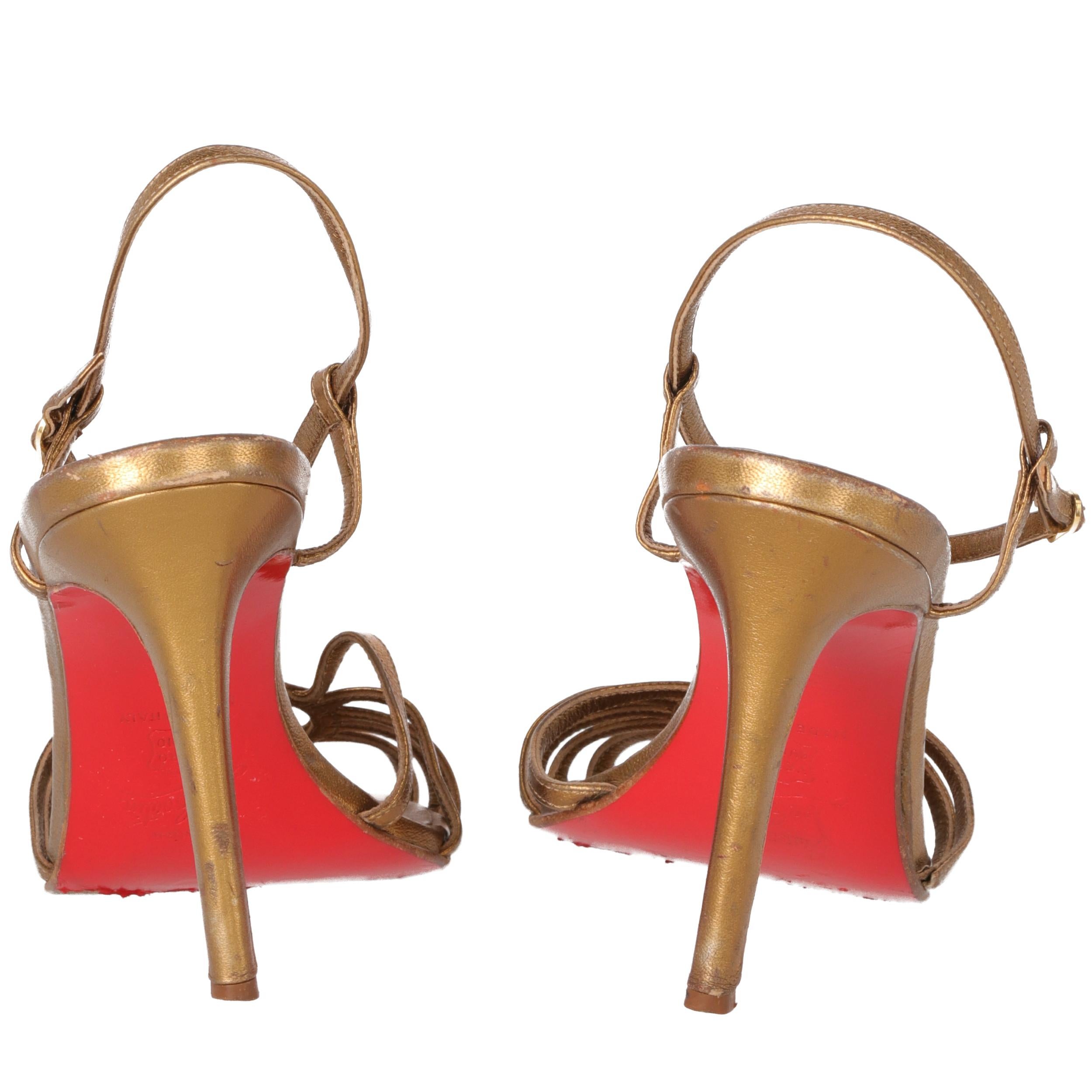 Brown 2000s Christian Louboutin Leather Heels Golden Sandals
