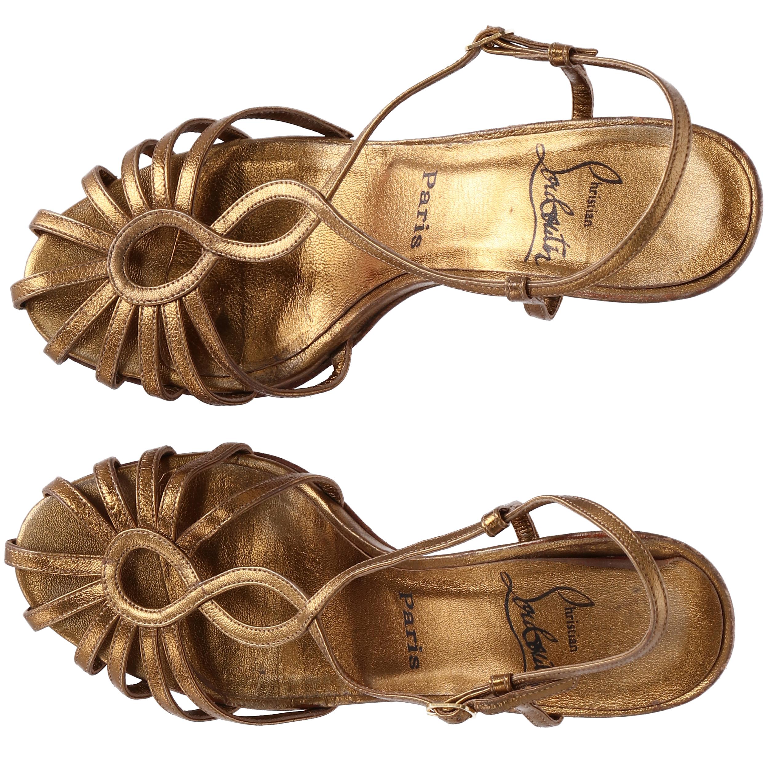 2000s Christian Louboutin Leather Heels Golden Sandals In New Condition In Lugo (RA), IT