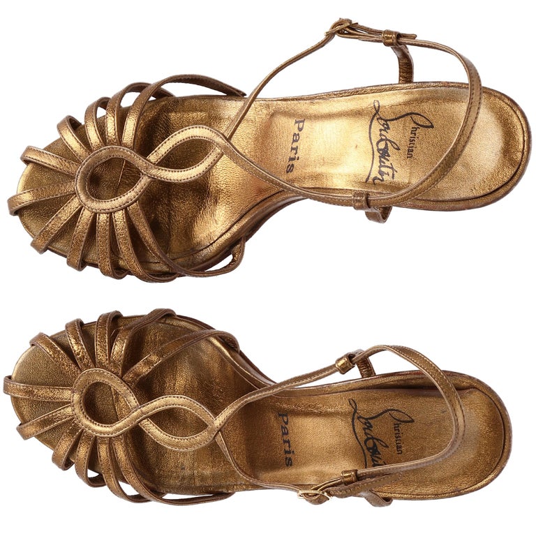 2000s Christian Louboutin Leather Heels Golden Sandals at 1stDibs ...