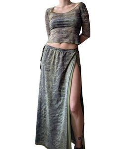 S/S2001 Class Roberto Cavalli Green Crocodile Print Mesh Top & Wrap Skirt Set