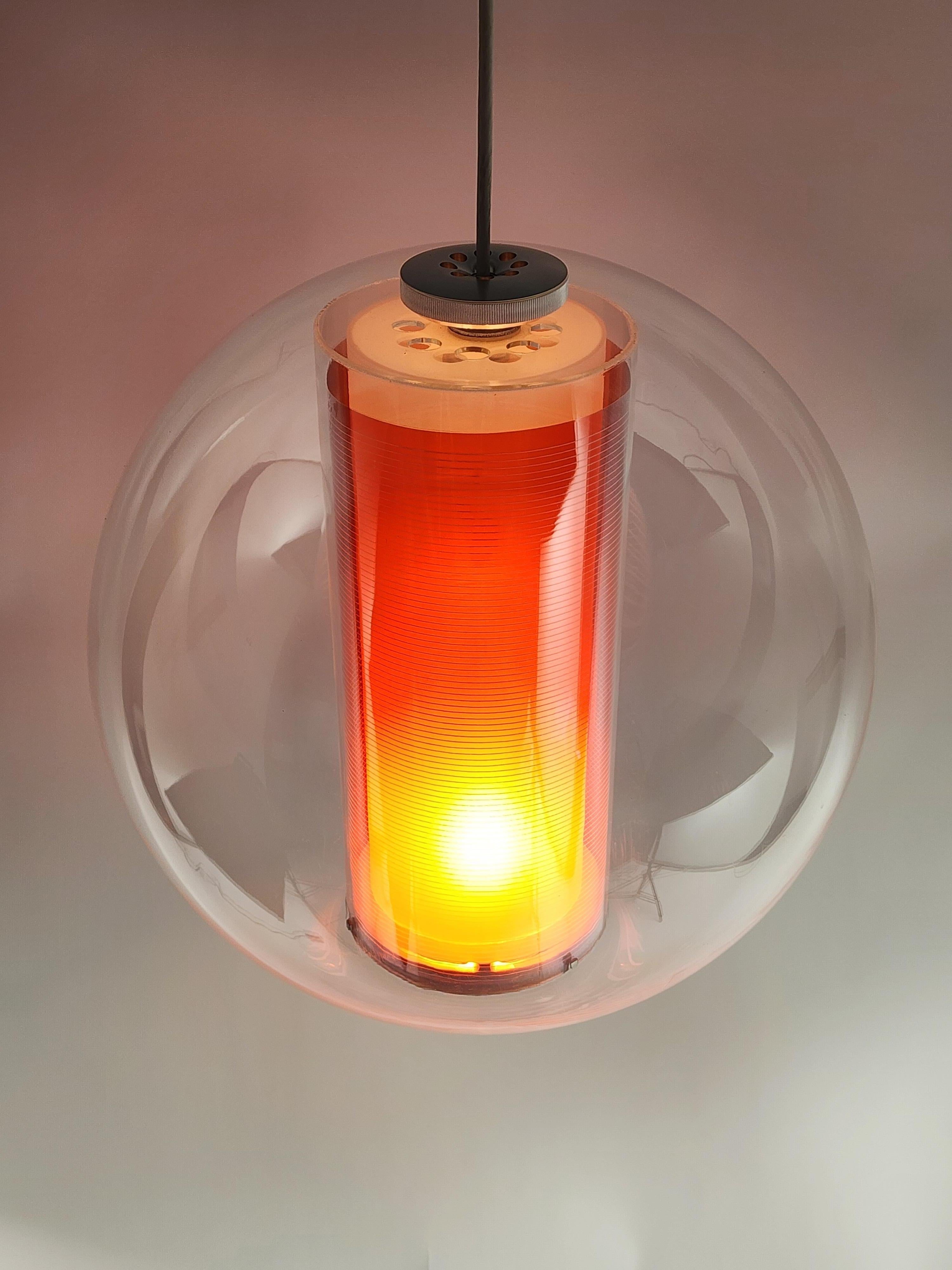 2000s Clear Acrylic Pendant with Orange Sleeve, USA For Sale 3