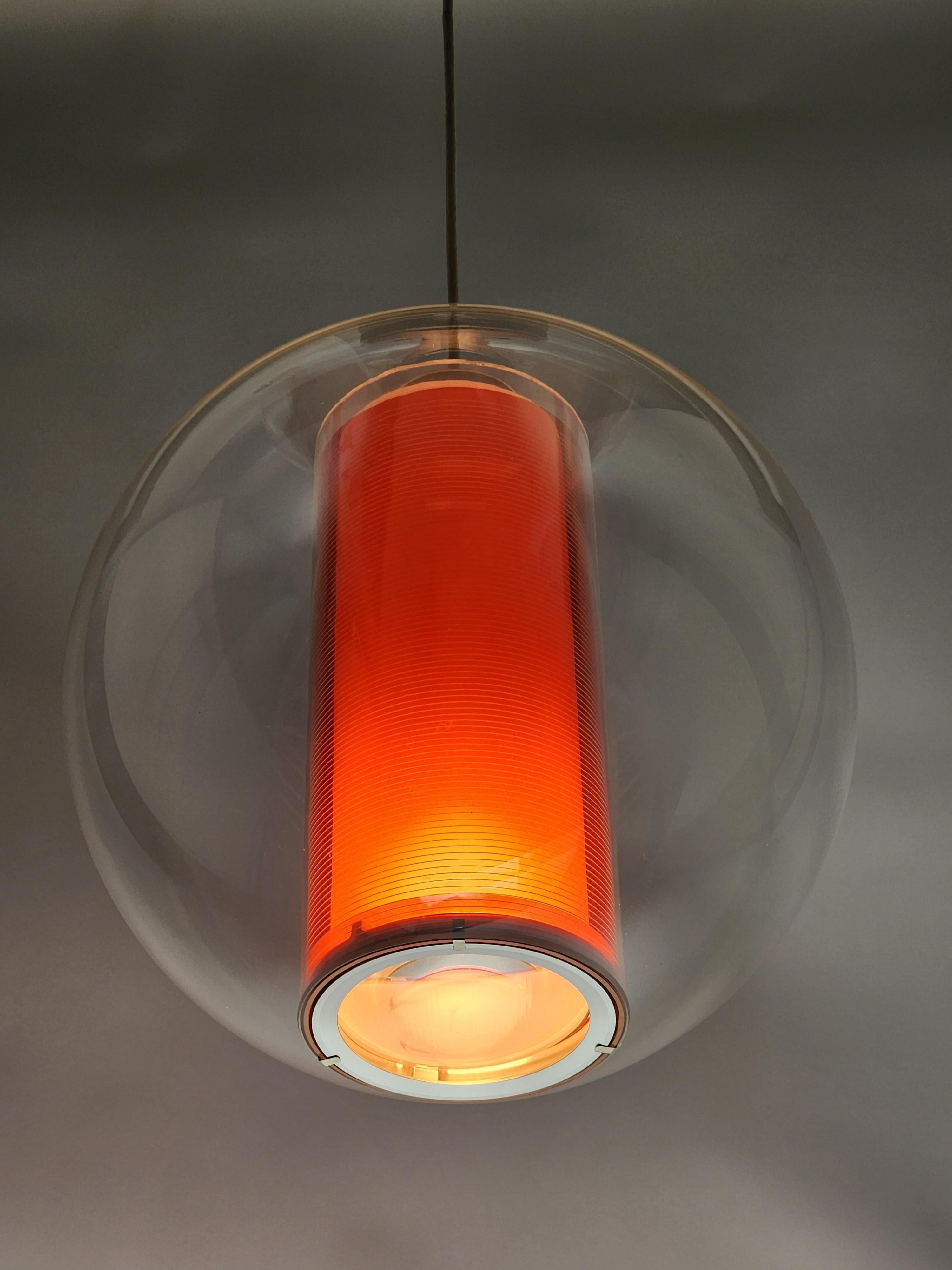American 2000s Clear Acrylic Pendant with Orange Sleeve, USA For Sale