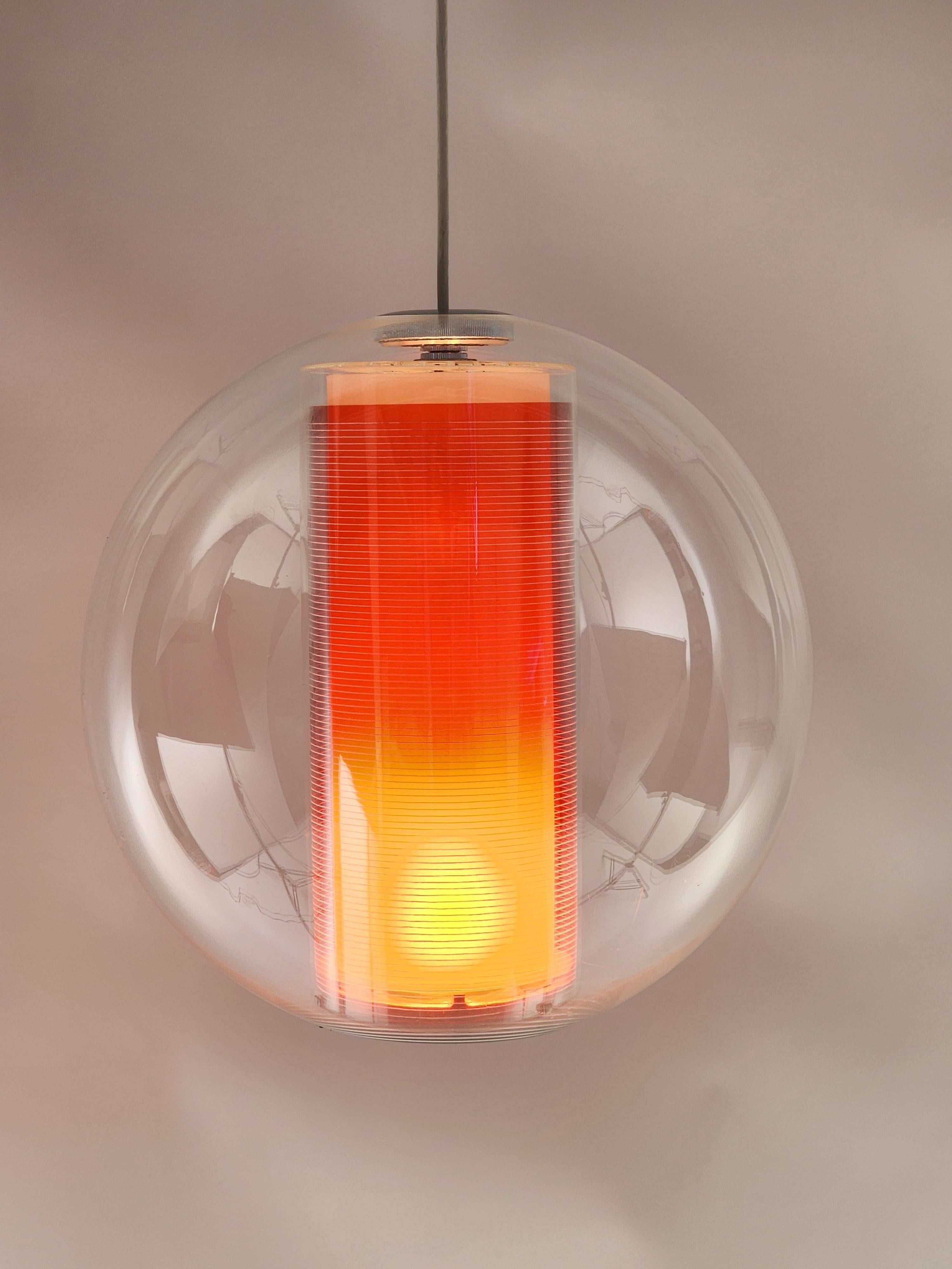 Contemporary 2000s Clear Acrylic Pendant with Orange Sleeve, USA For Sale