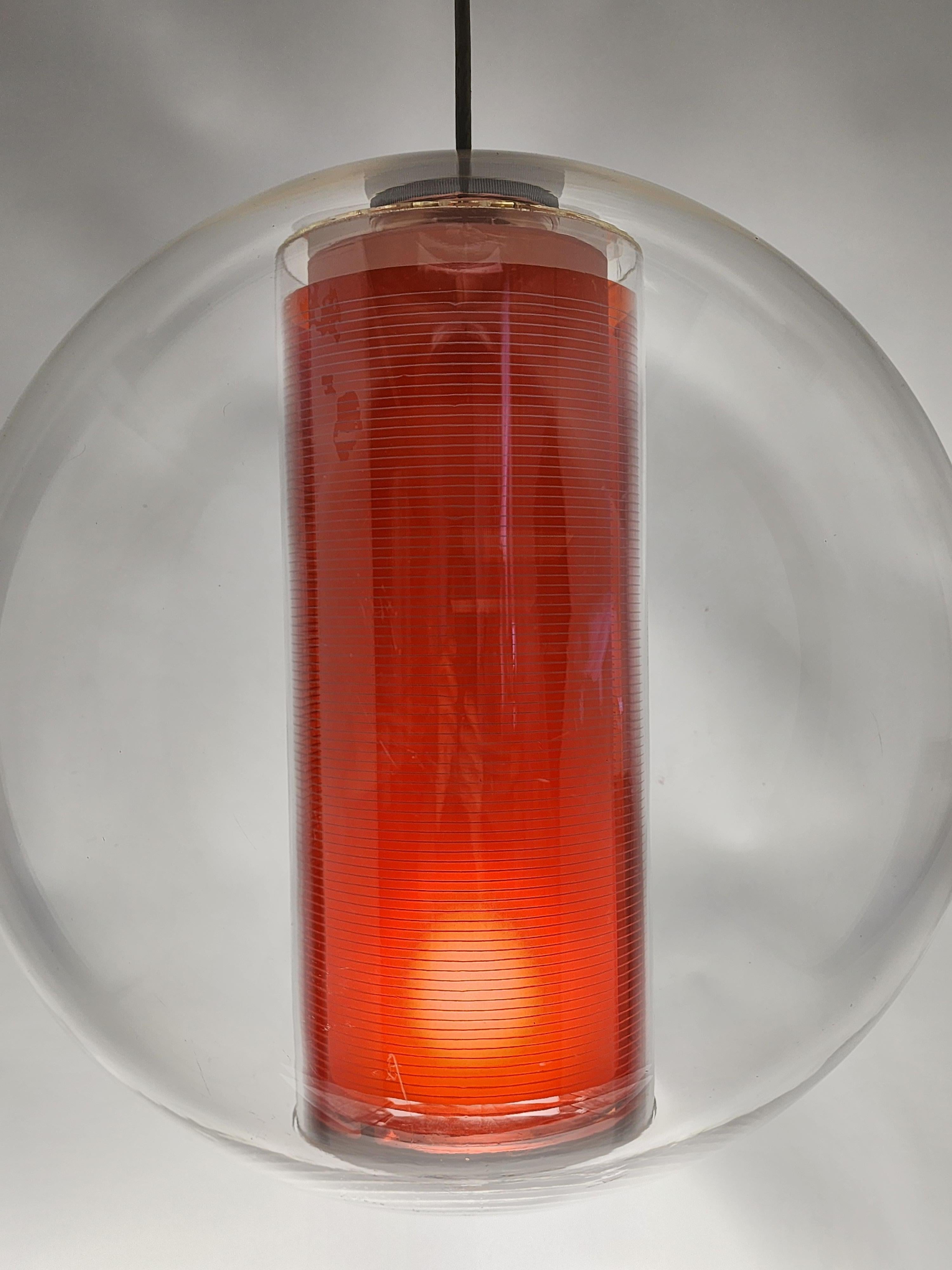 2000s Clear Acrylic Pendant with Orange Sleeve, USA For Sale 1