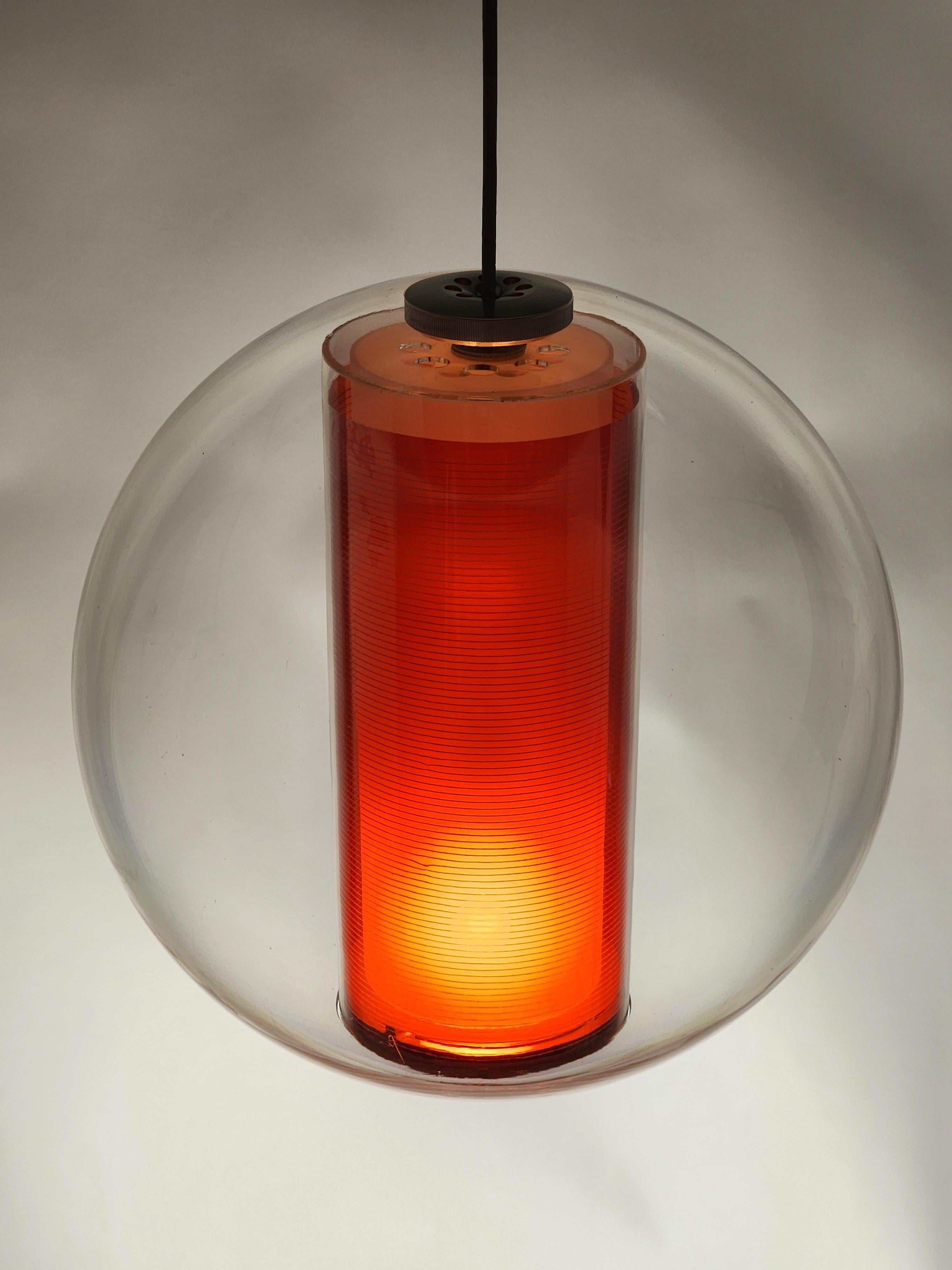 2000s Clear Acrylic Pendant with Orange Sleeve, USA For Sale 2