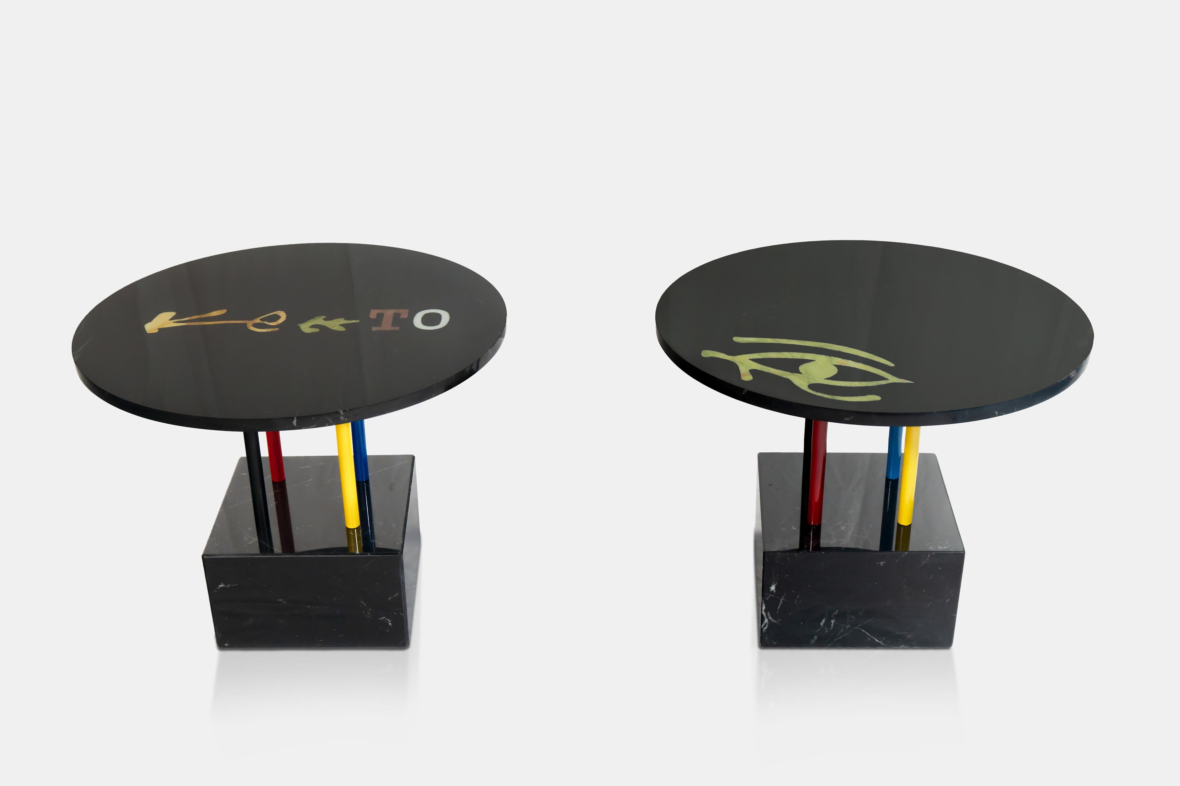 XXIe siècle et contemporain 2000's Cleto Munari Tables basses Marbre Noir Bleu Rouge Bleu Jaune Moderniste en vente