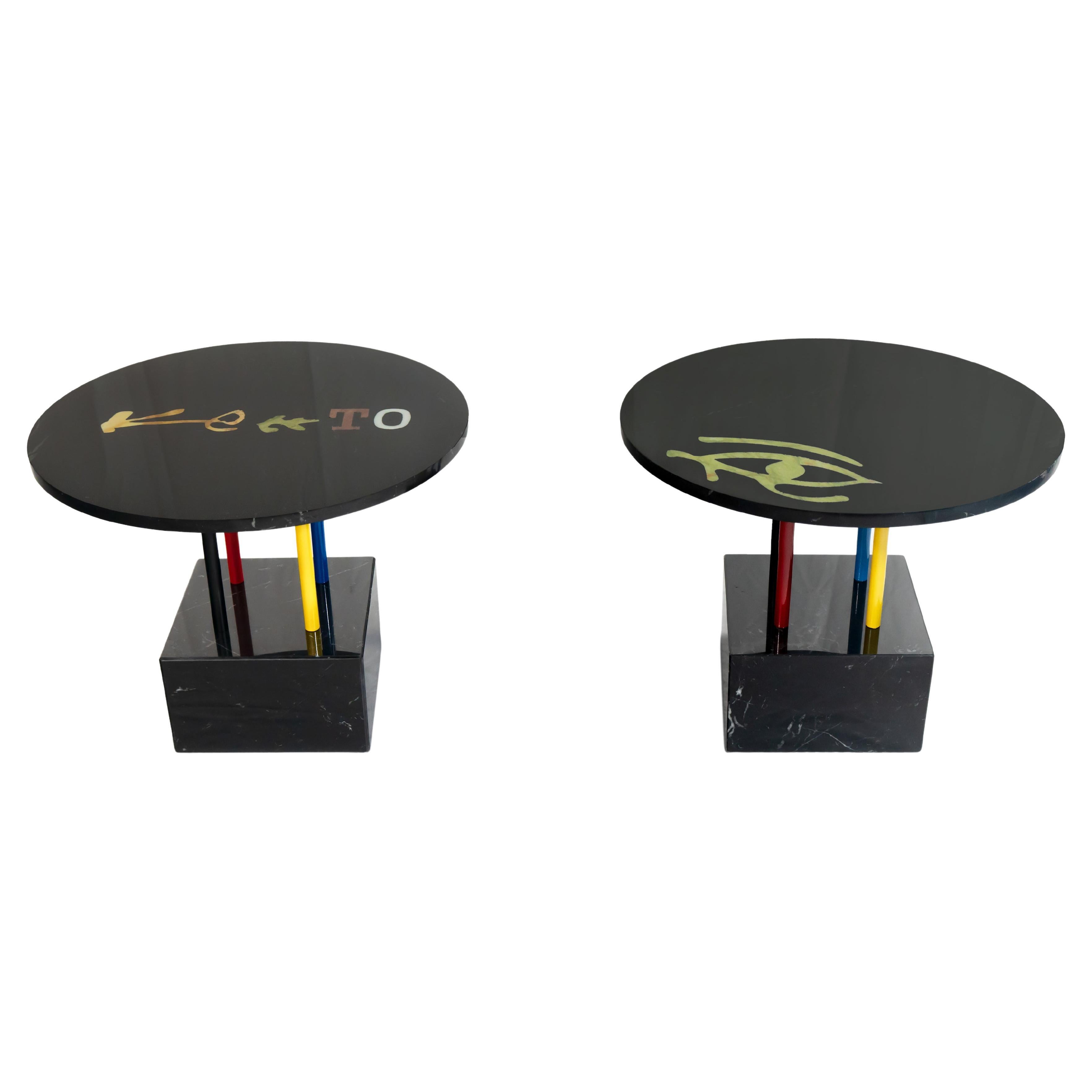 2000's Cleto Munari Tables basses Marbre Noir Bleu Rouge Bleu Jaune Moderniste en vente