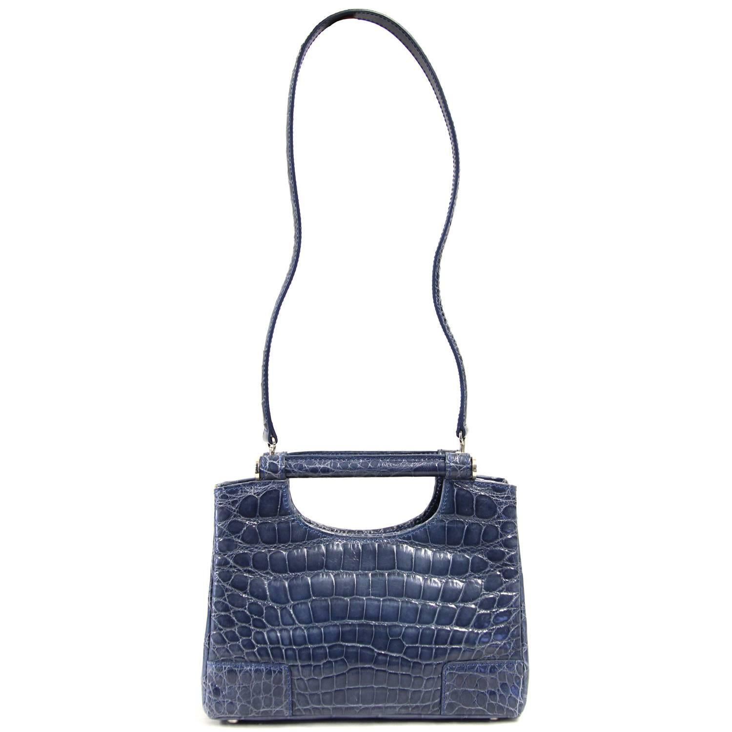 Gray 2000s Colombo Blue Grey Crocodile Leather Handbag