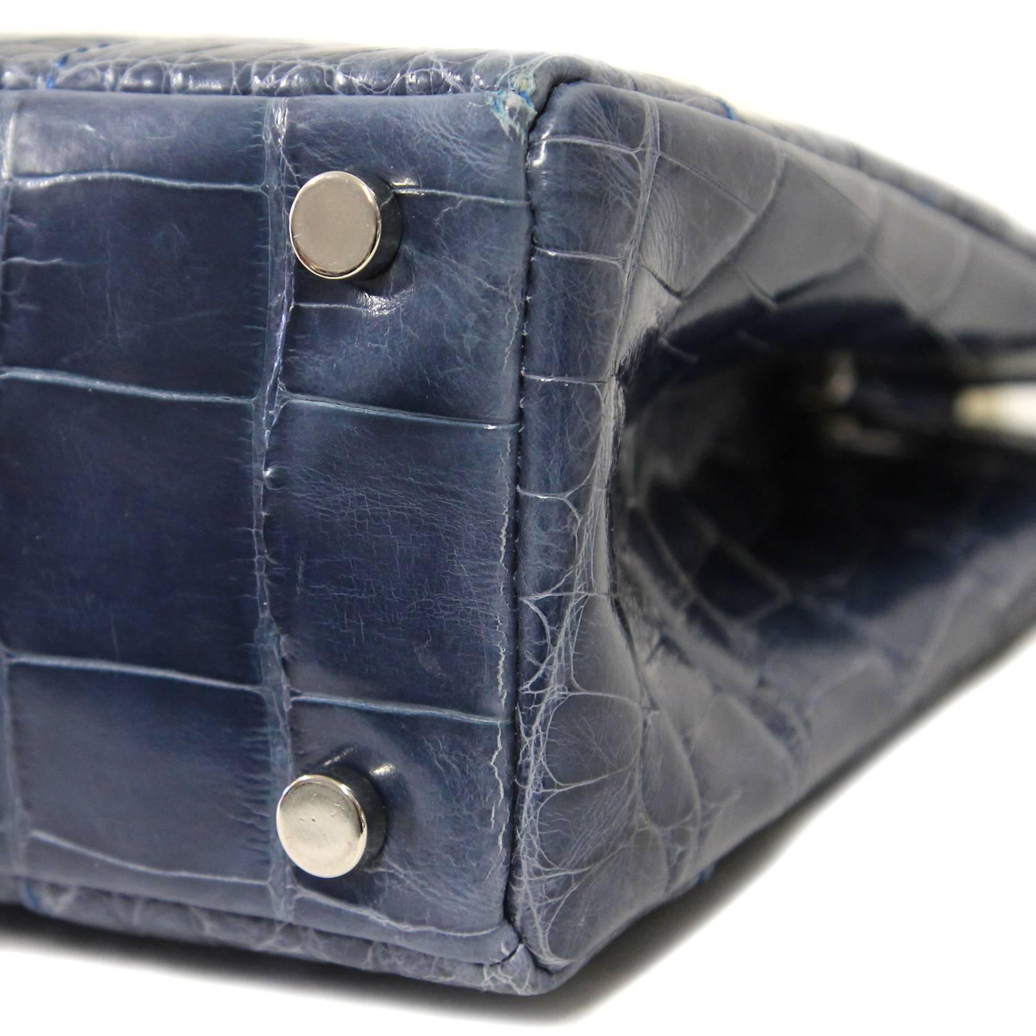 Women's or Men's 2000s Colombo Blue Grey Crocodile Leather Handbag