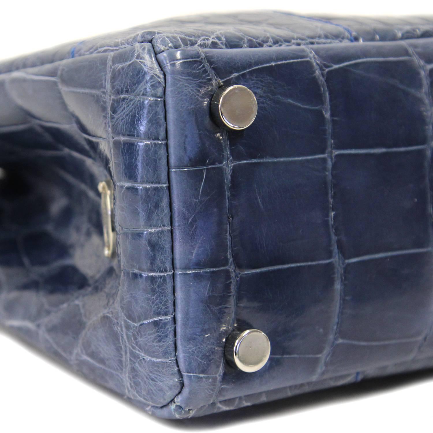 2000s Colombo Blue Grey Crocodile Leather Handbag 1