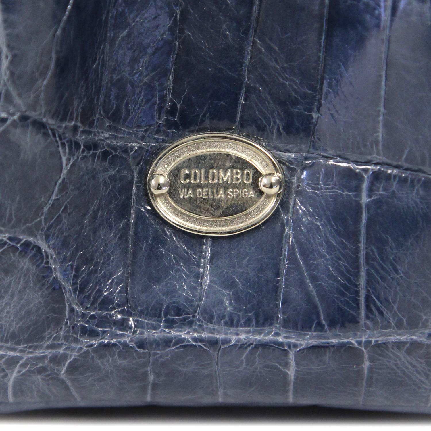 2000s Colombo Blue Grey Crocodile Leather Handbag 2