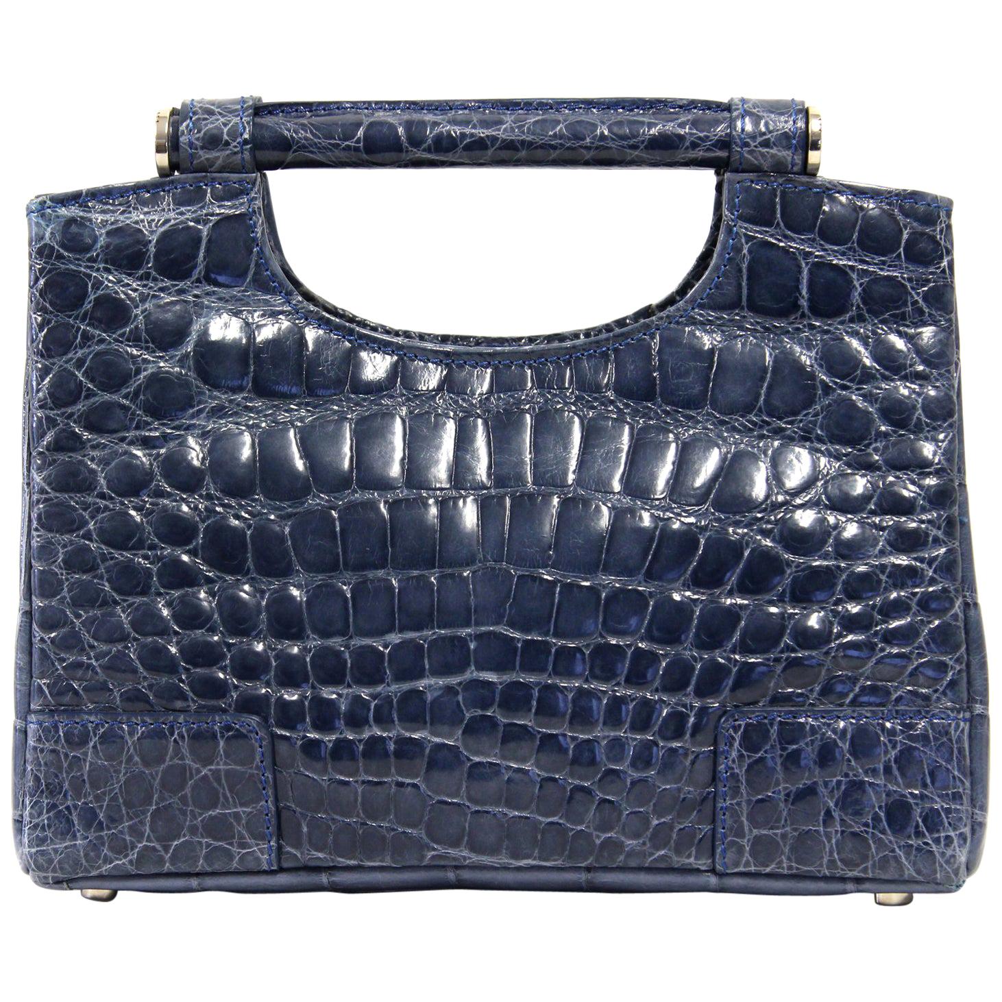 2000s Colombo Blue Grey Crocodile Leather Handbag