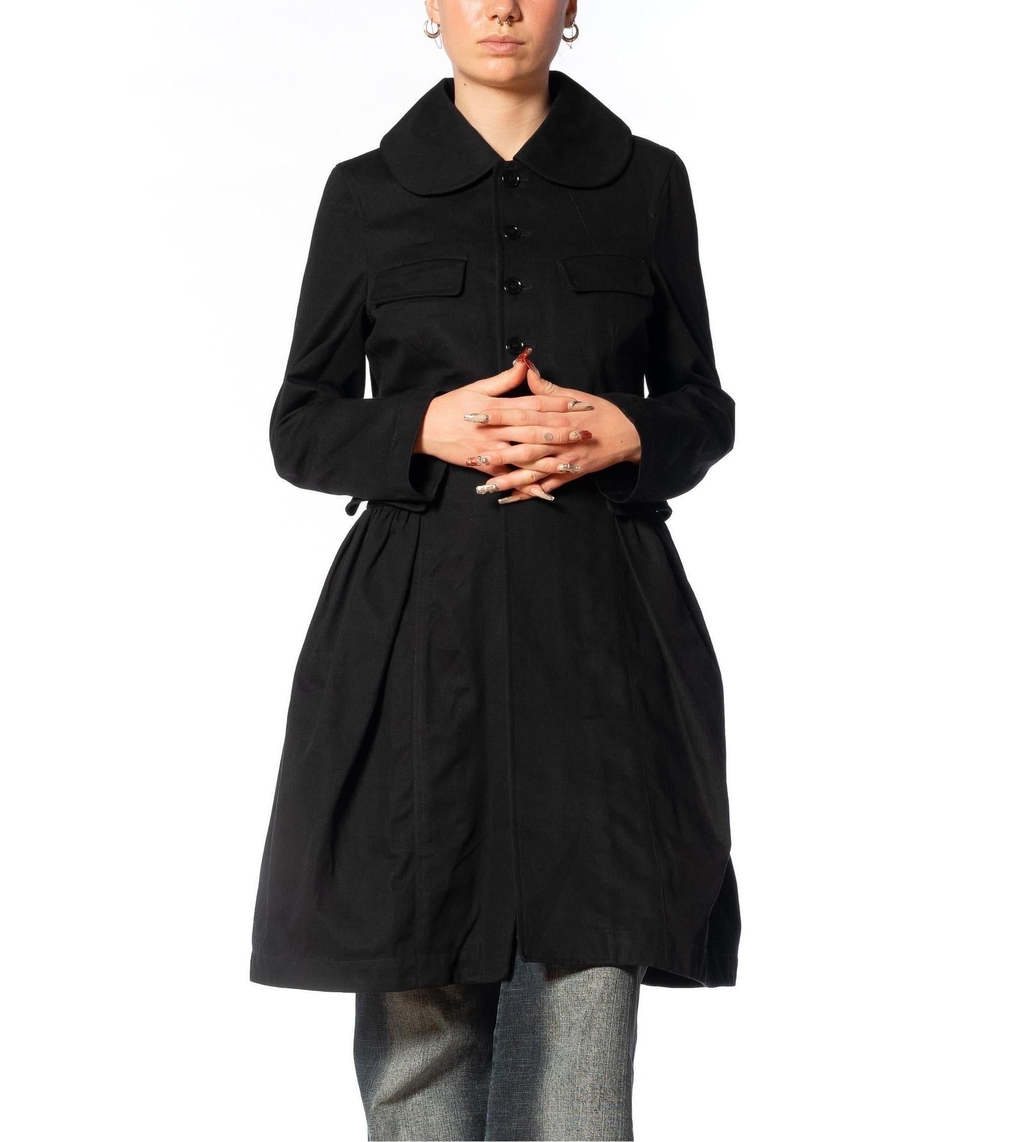 2000S COMME DES GARCONS Black Cotton Baby-Doll Trench Coat For Sale 8