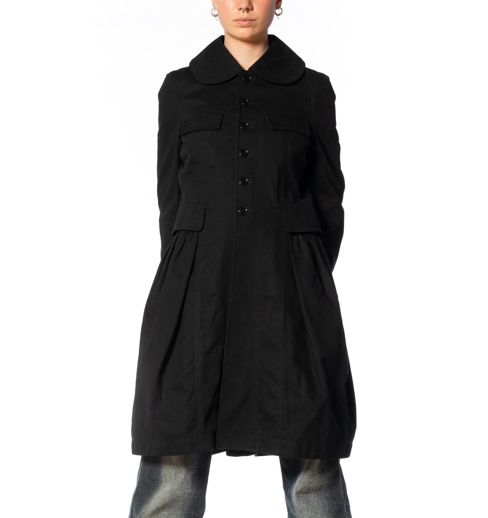 2000S COMME DES GARCONS Black Cotton Baby-Doll Trench Coat For Sale 11