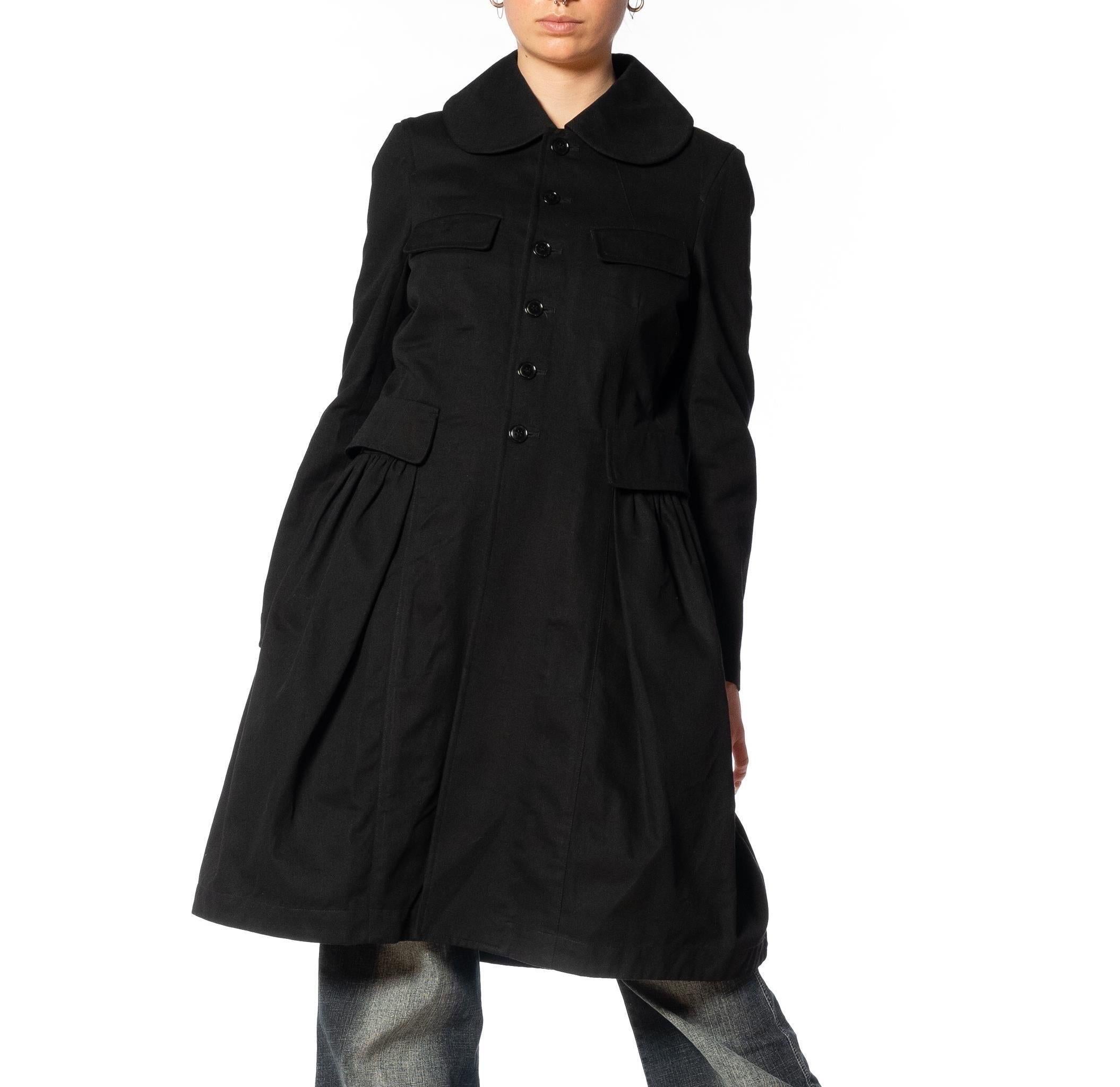 2000S COMME DES GARCONS Black Cotton Baby-Doll Trench Coat For Sale 12