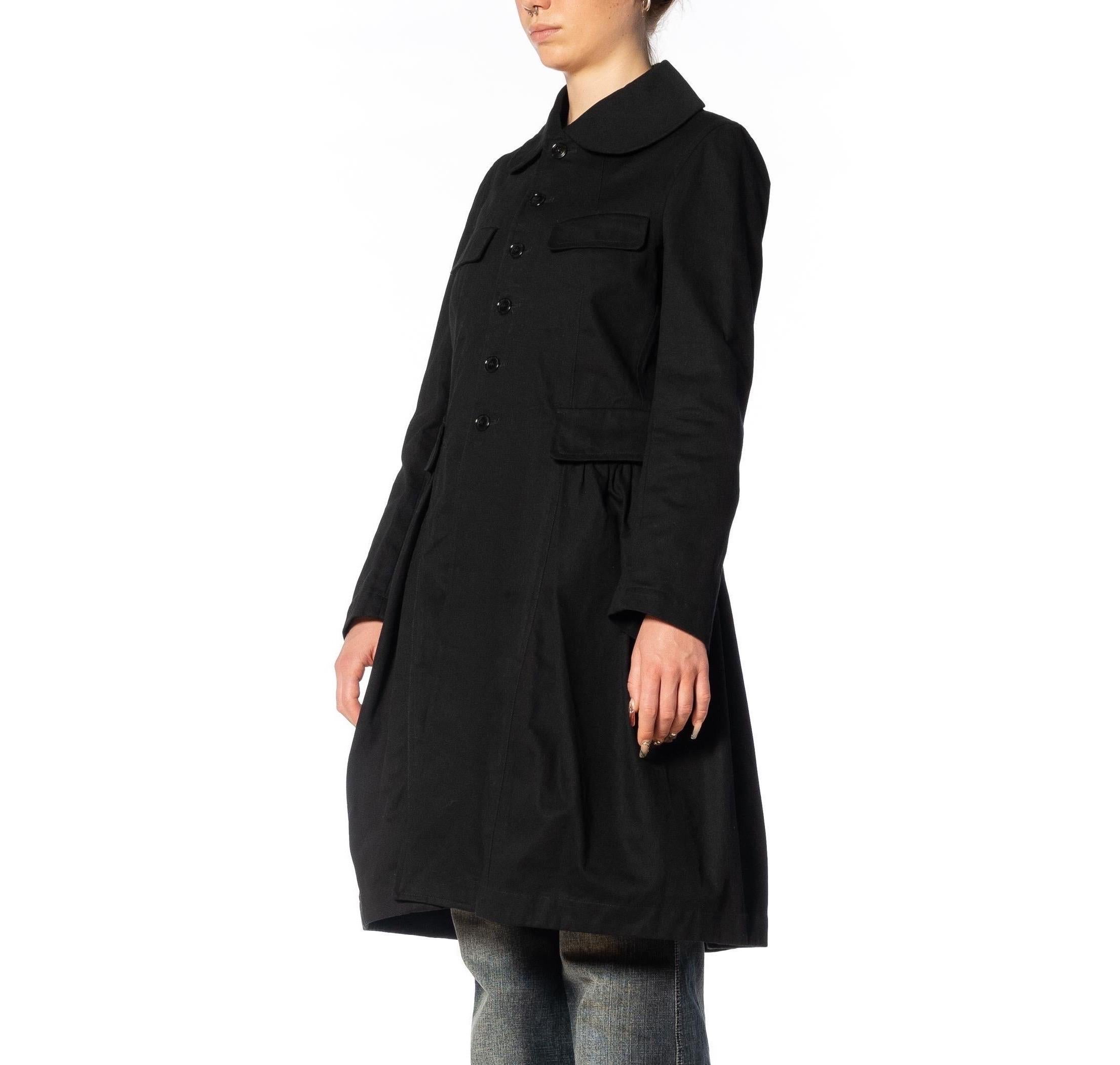 2000S COMME DES GARCONS Black Cotton Baby-Doll Trench Coat For Sale 17