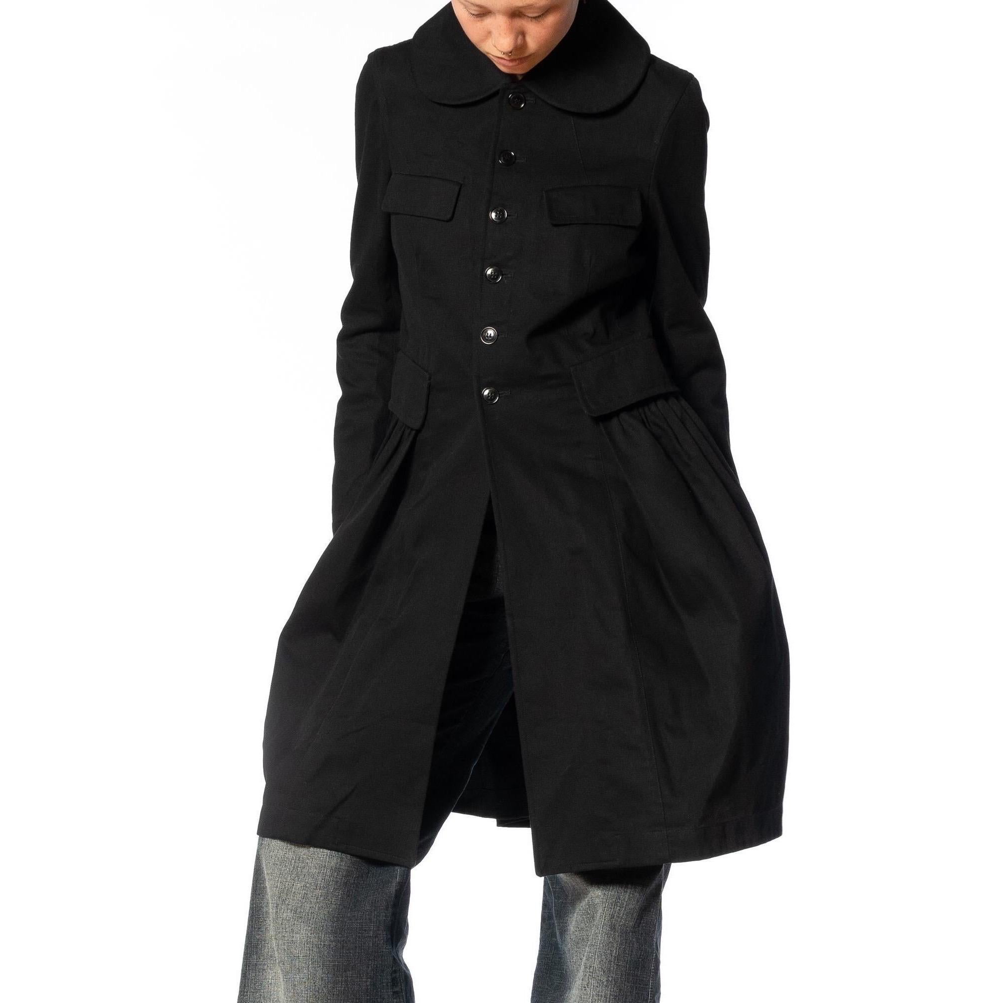 2000S COMME DES GARCONS Black Cotton Baby-Doll Trench Coat For Sale 2