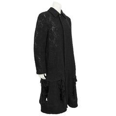 2000s Comme des Garcons Black Guipure Lace Coat with Cut Outs