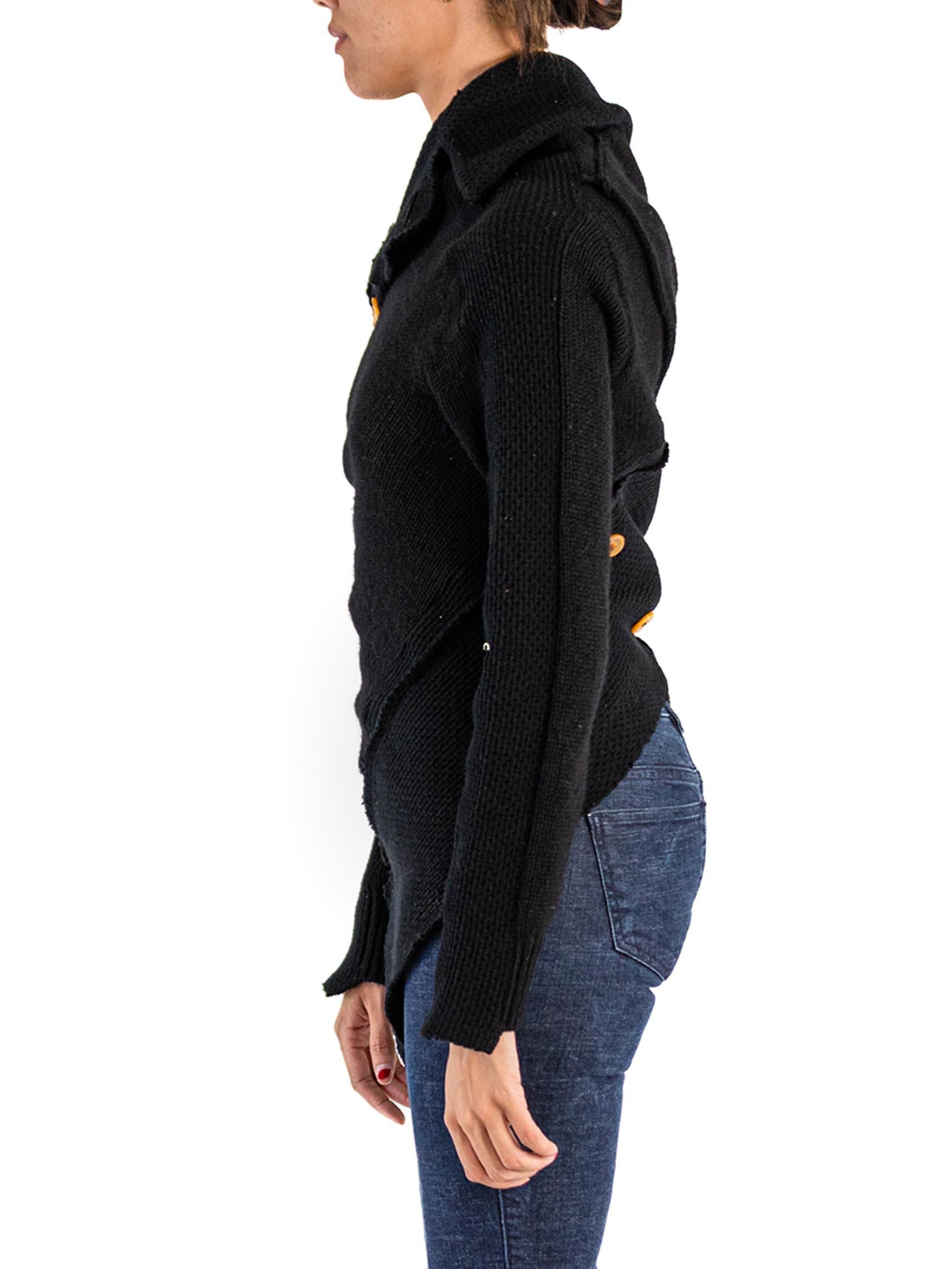 2000S COMME DES GARCONS Black Wool Blend Knit Deconstructed Spiral Cut Sweater 2002