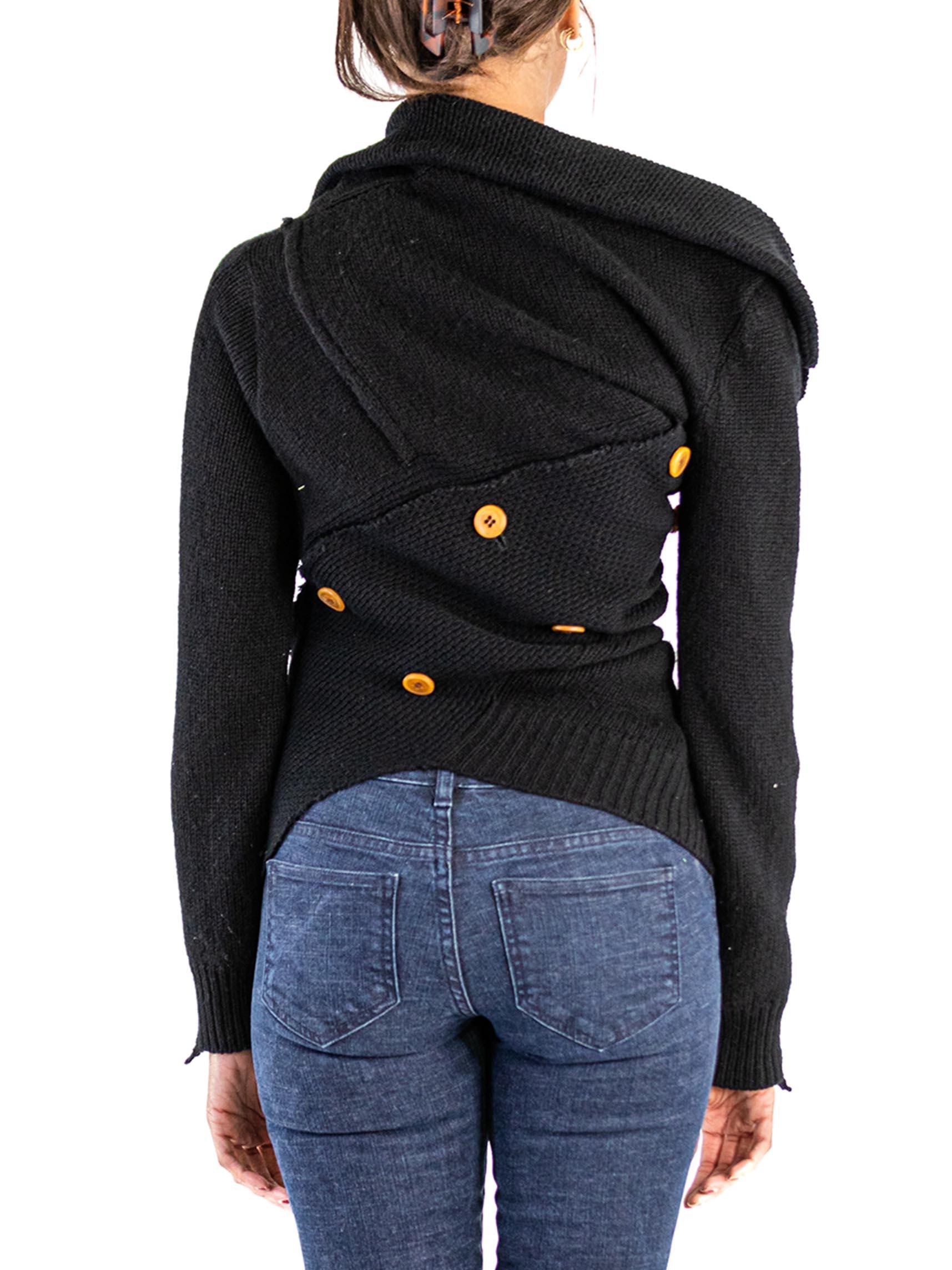 Women's 2000S COMME DES GARCONS Black Wool Blend Knit Deconstructed Spiral Cut Sweater 
