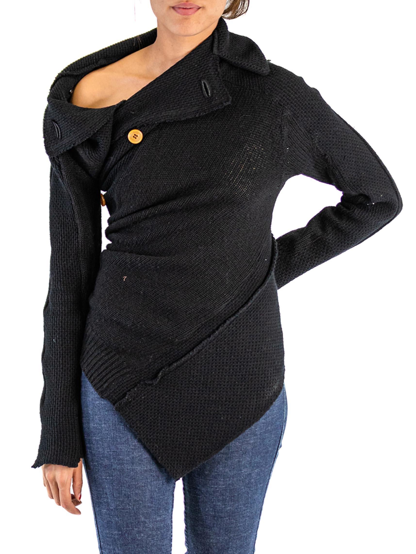 2000S COMME DES GARCONS Black Wool Blend Knit Deconstructed Spiral Cut Sweater  1