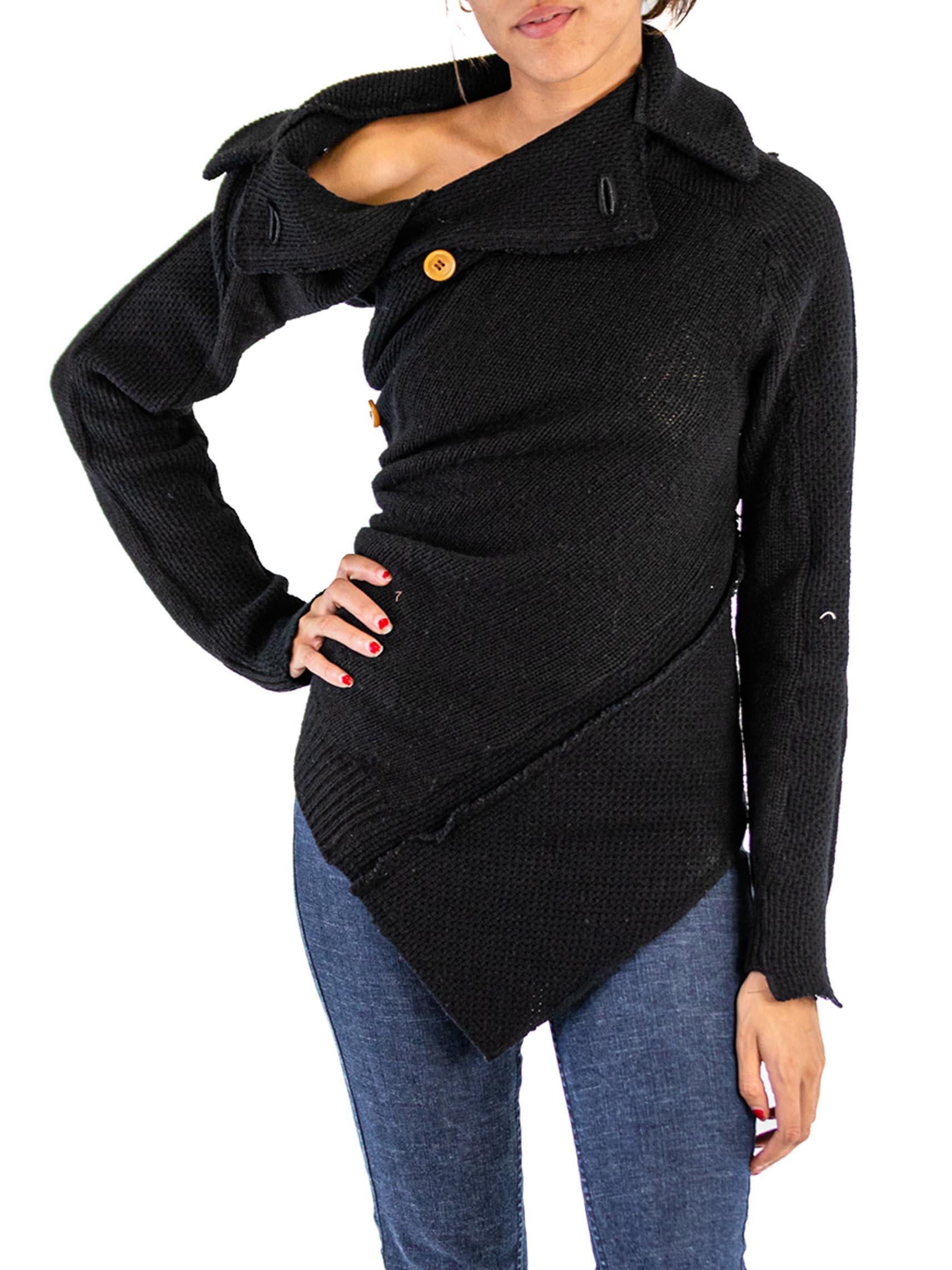 2000S COMME DES GARCONS Black Wool Blend Knit Deconstructed Spiral Cut Sweater  2
