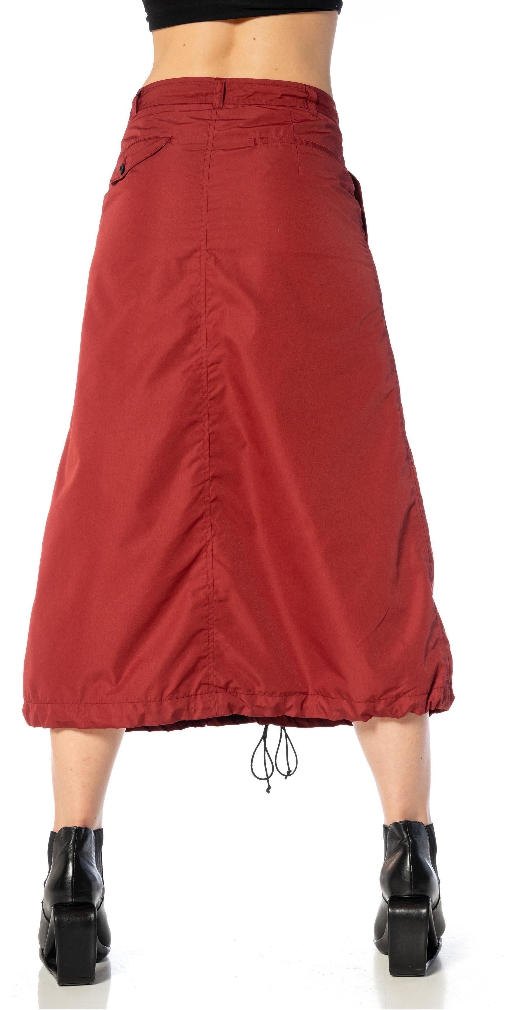 2000S COMME DES GARCONS Burgundy Polyester Parachute Skirt With Drawstring Hem  For Sale 6