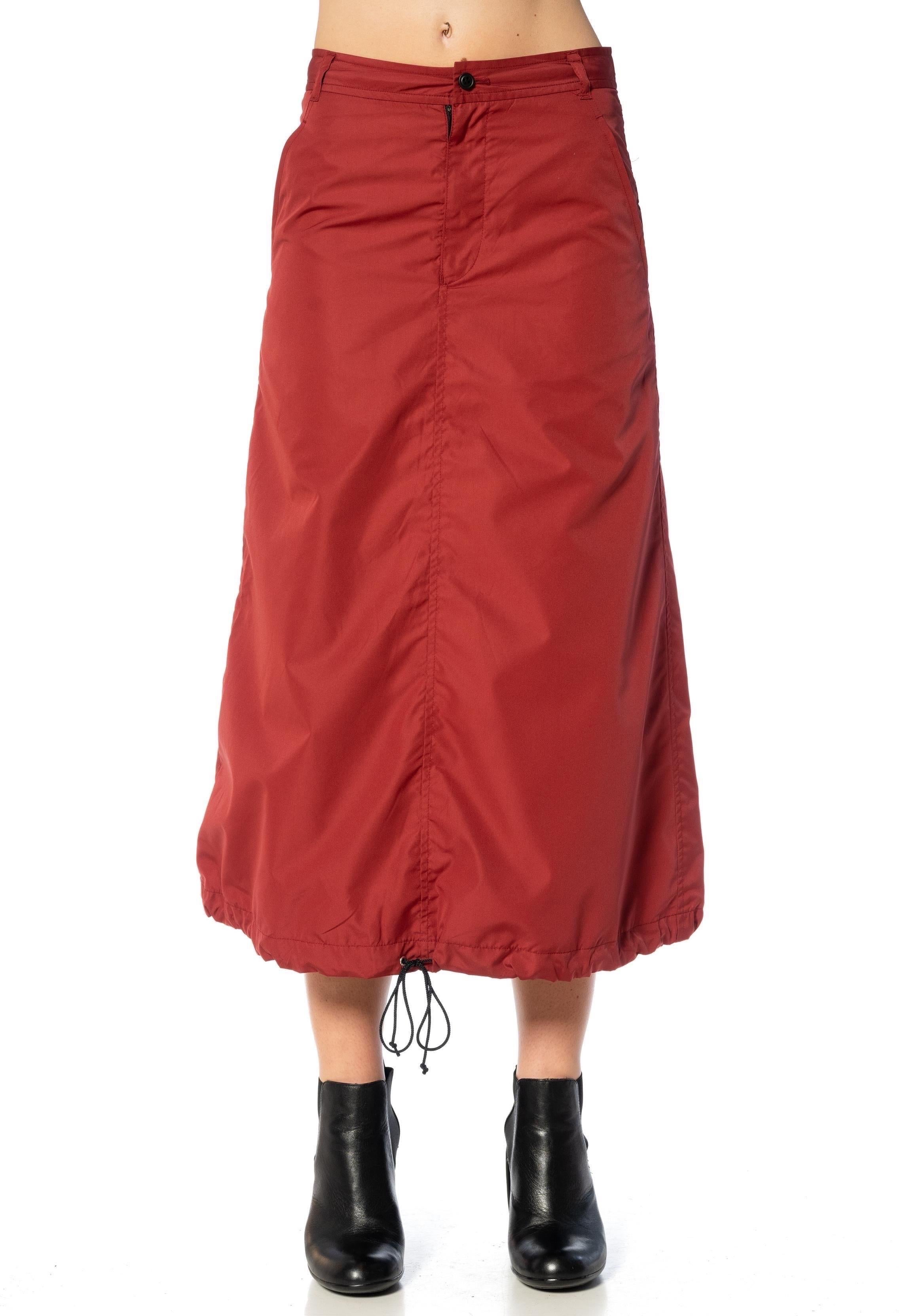 2000S COMME DES GARCONS Burgundy Polyester Parachute Skirt With Drawstring Hem 2005