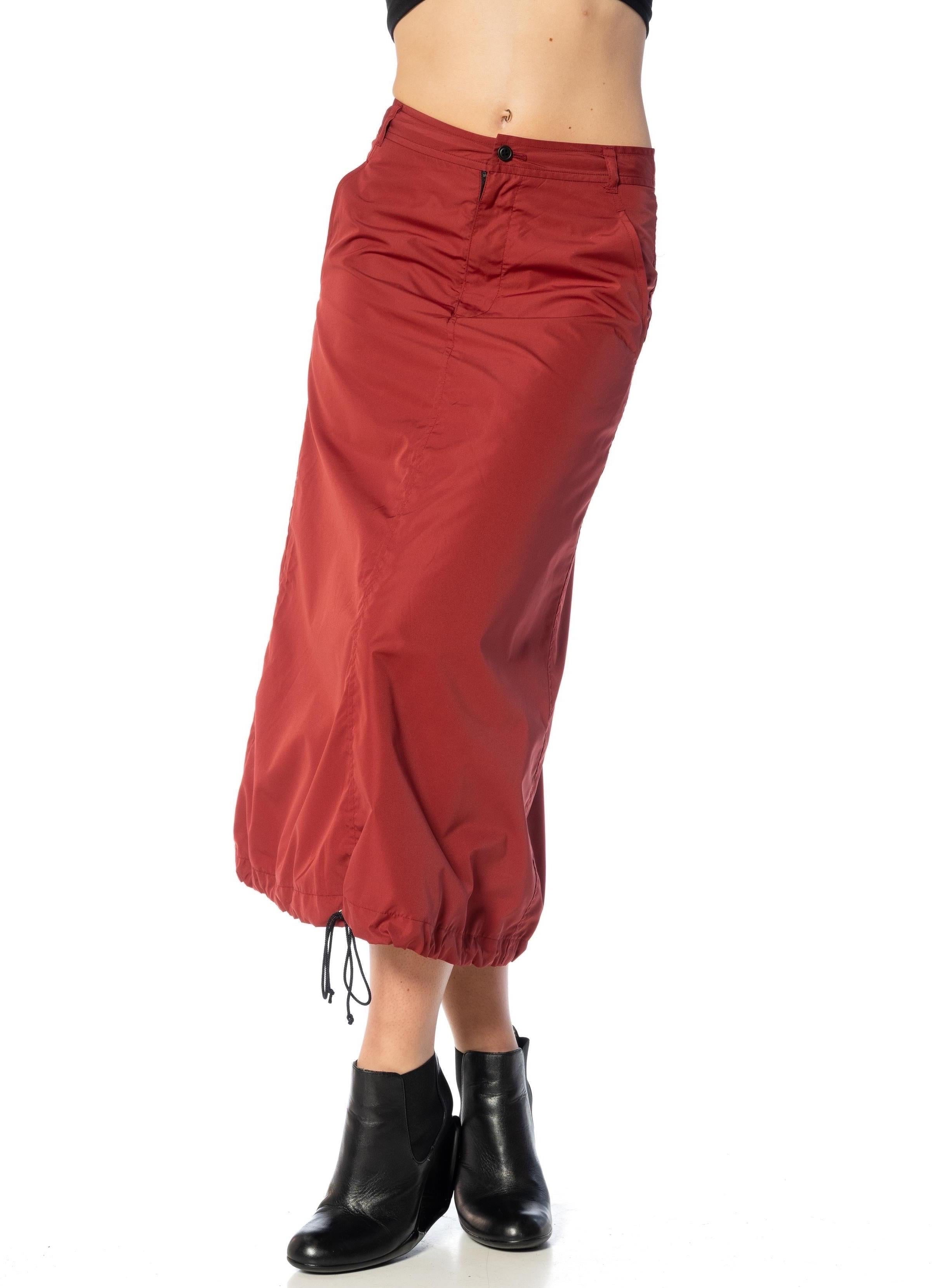 2000S COMME DES GARCONS Burgundy Polyester Parachute Skirt With Drawstring Hem  For Sale 1