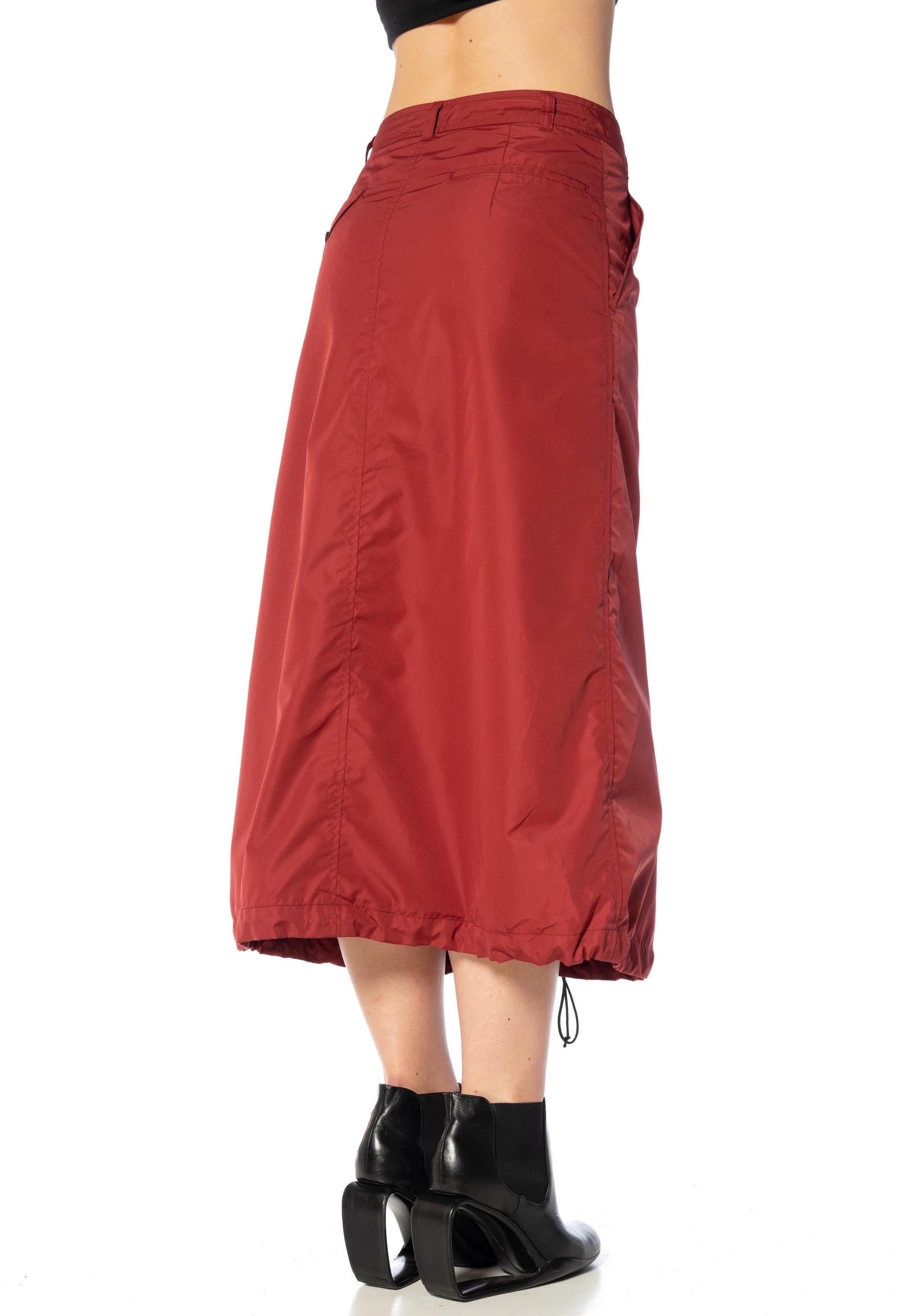 2000S COMME DES GARCONS Burgundy Polyester Parachute Skirt With Drawstring Hem  For Sale 2