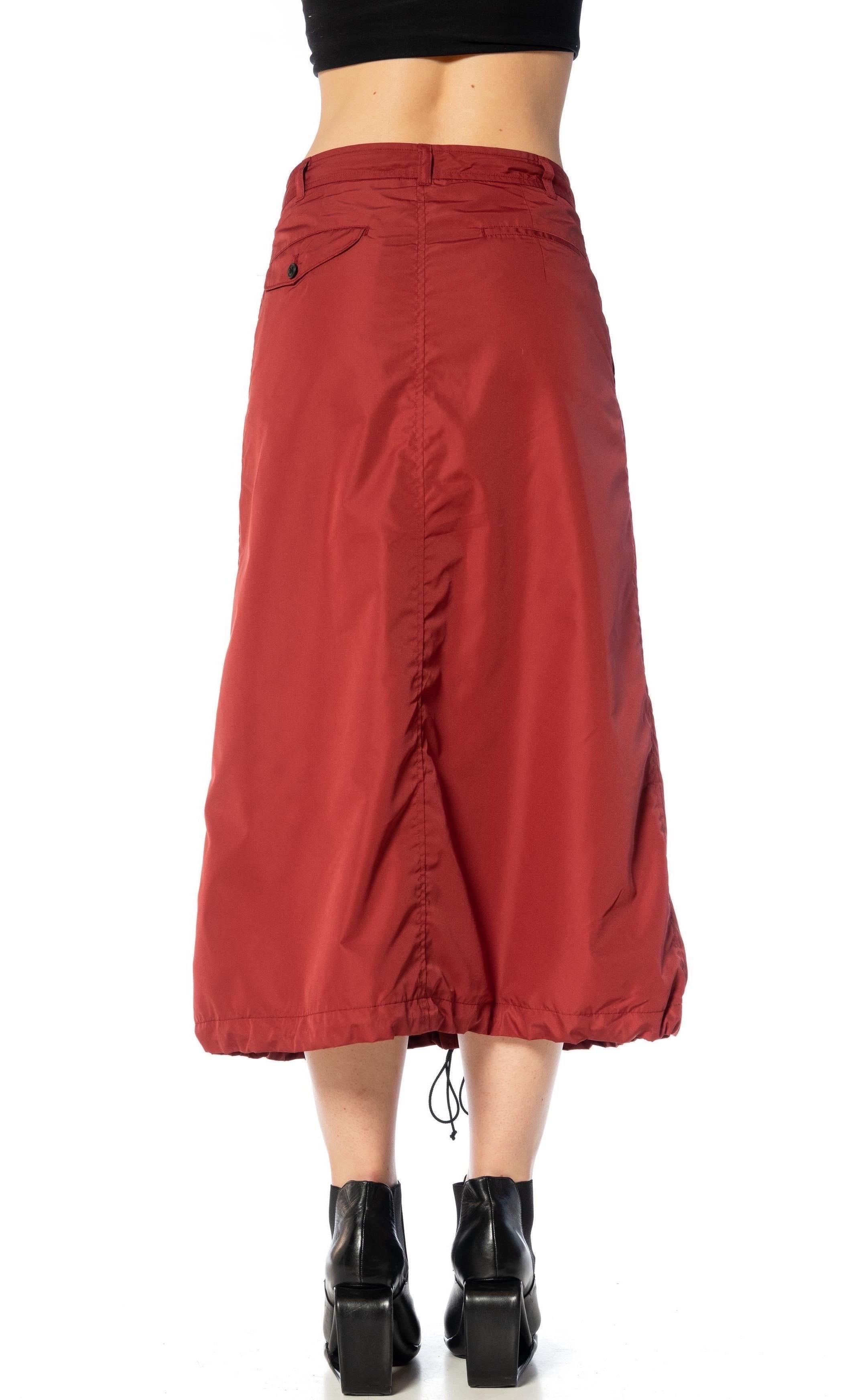 2000S COMME DES GARCONS Burgundy Polyester Parachute Skirt With Drawstring Hem  For Sale 3