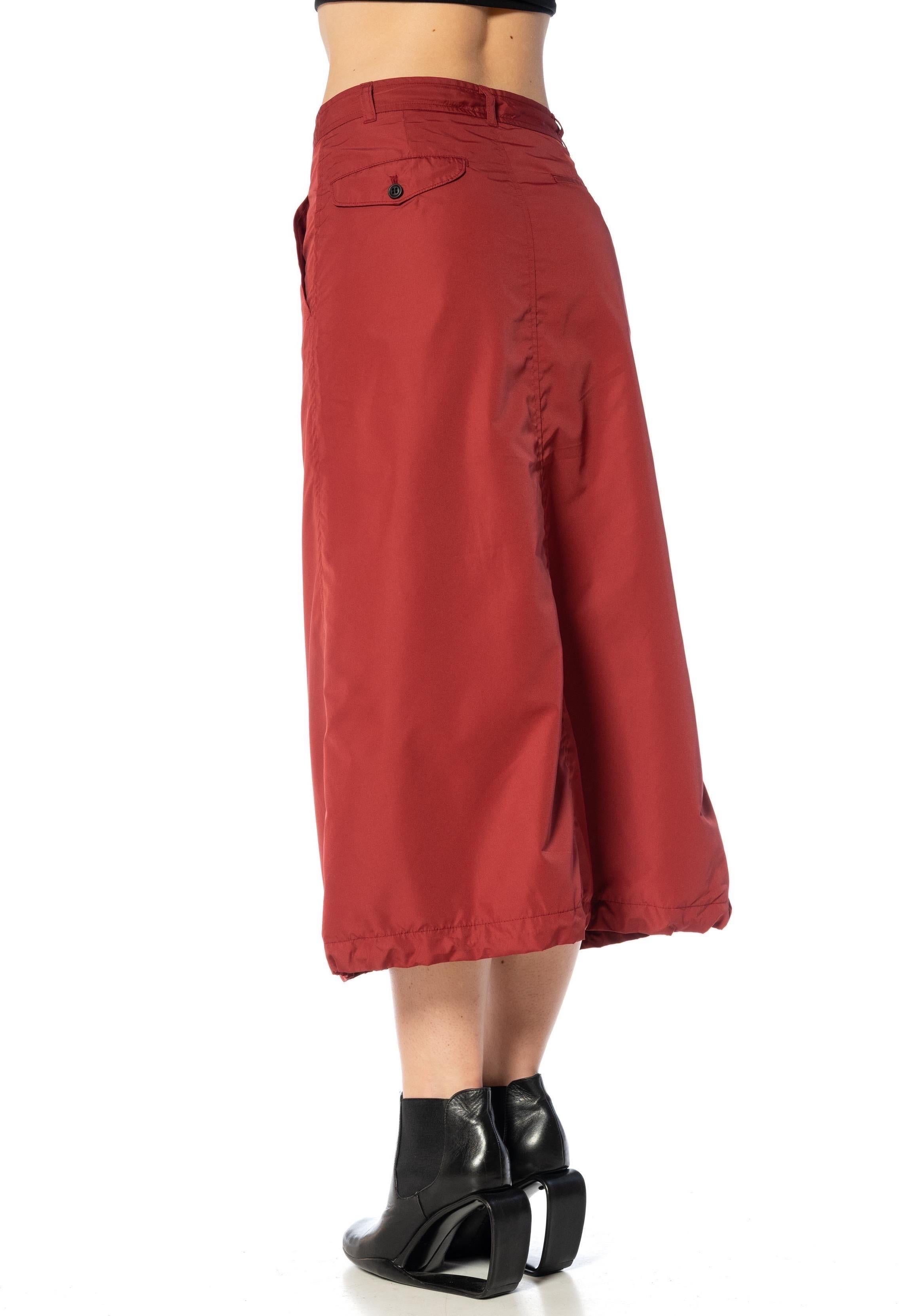 2000S COMME DES GARCONS Burgundy Polyester Parachute Skirt With Drawstring Hem  For Sale 4