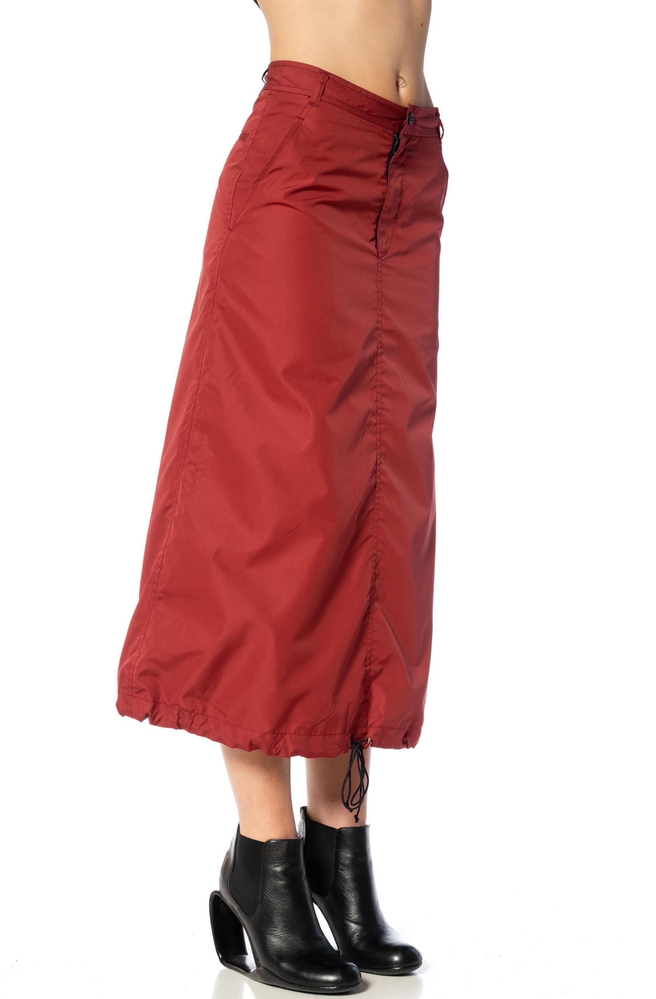 2000S COMME DES GARCONS Burgundy Polyester Parachute Skirt With Drawstring Hem  For Sale 5