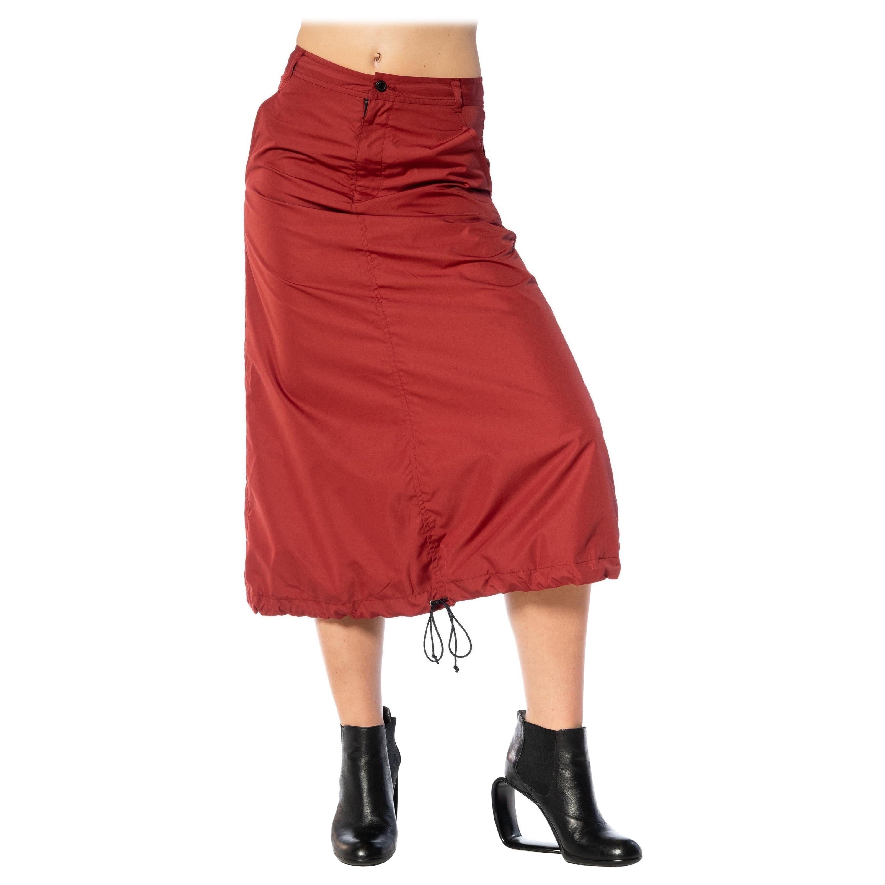 2000S COMME DES GARCONS Burgundy Polyester Parachute Skirt With Drawstring Hem