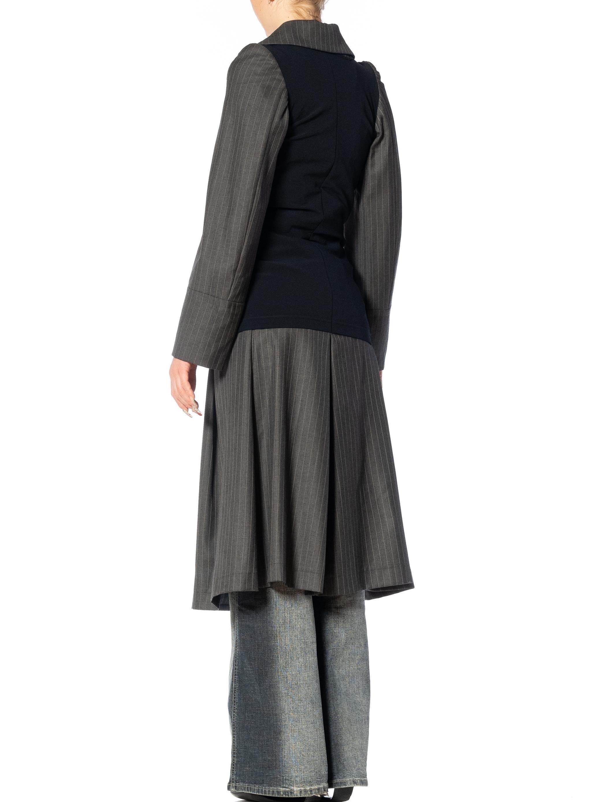 2000S COMME DES GARCONS Gray & Navy Wool Coat With Shrunken Poly Over-Layer 2007 For Sale 7
