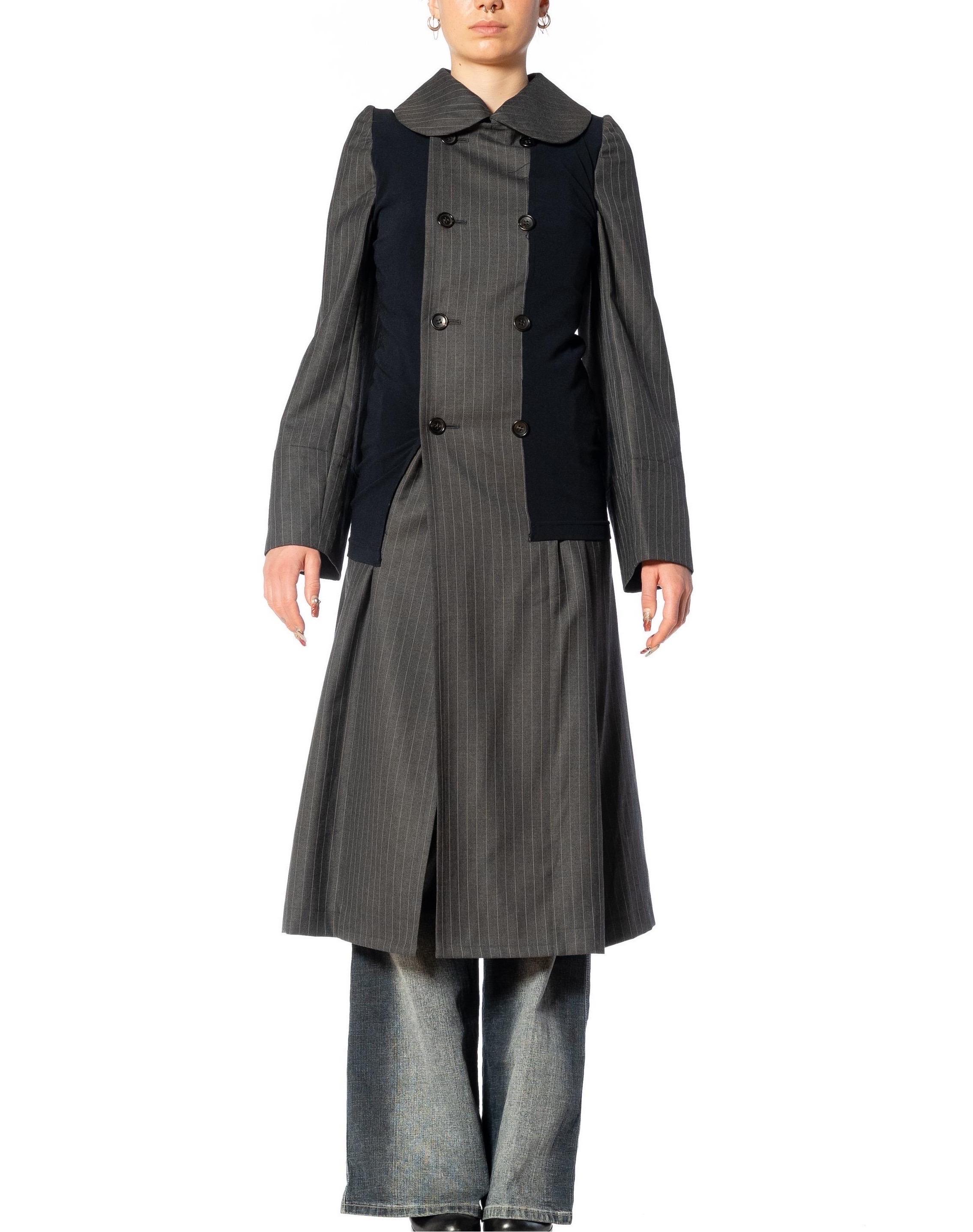 2000S COMME DES GARCONS Gray & Navy Wool Coat With Shrunken Poly Over-Layer 2007 In Excellent Condition For Sale In New York, NY