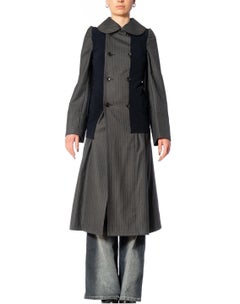 2000S COMME DES GARCONS Gray & Navy Wool Coat With Shrunken Poly Over-Layer 2007