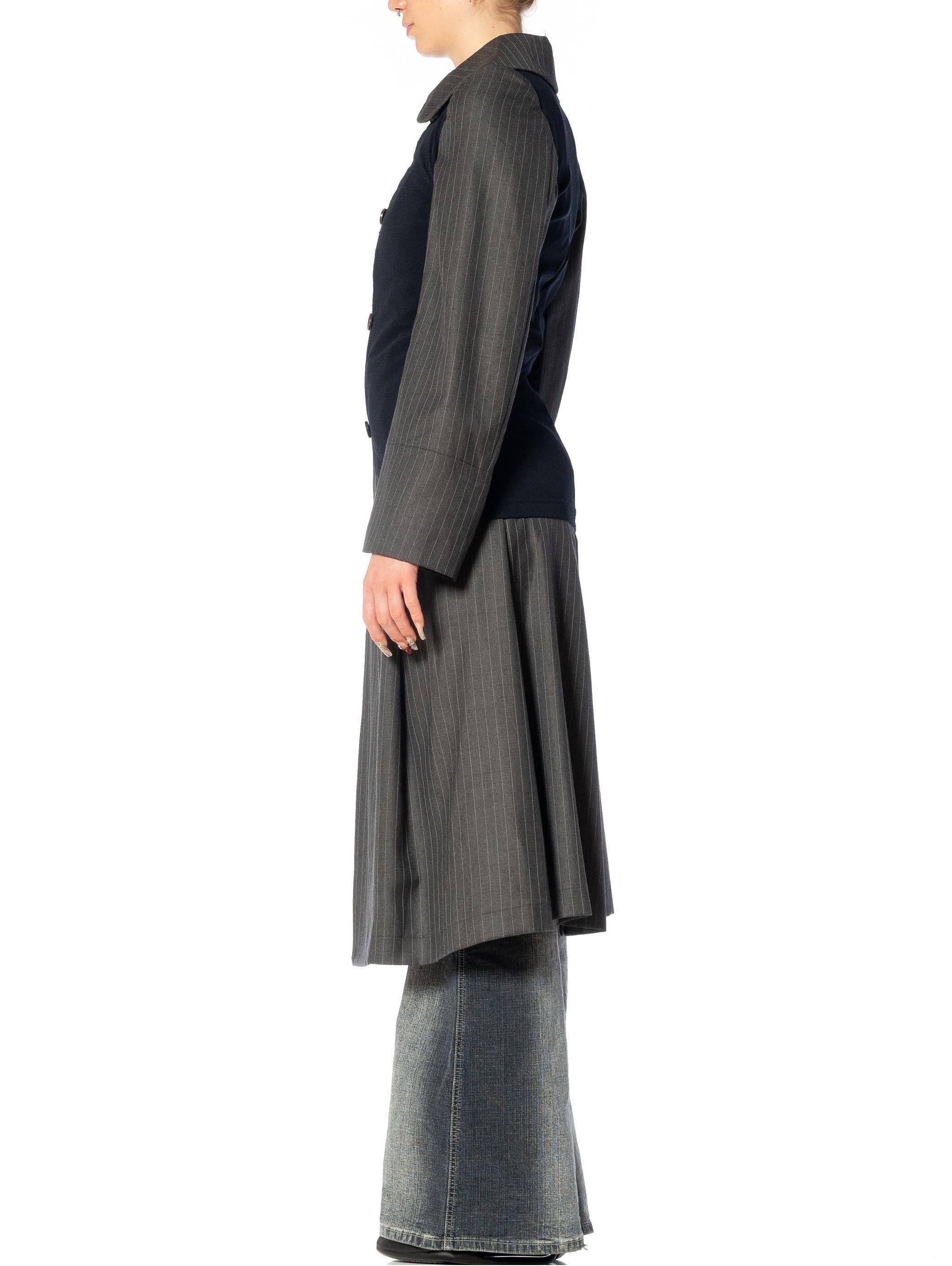 Women's 2000S COMME DES GARCONS Gray & Navy Wool Coat With Shrunken Poly Over-Layer 2007 For Sale