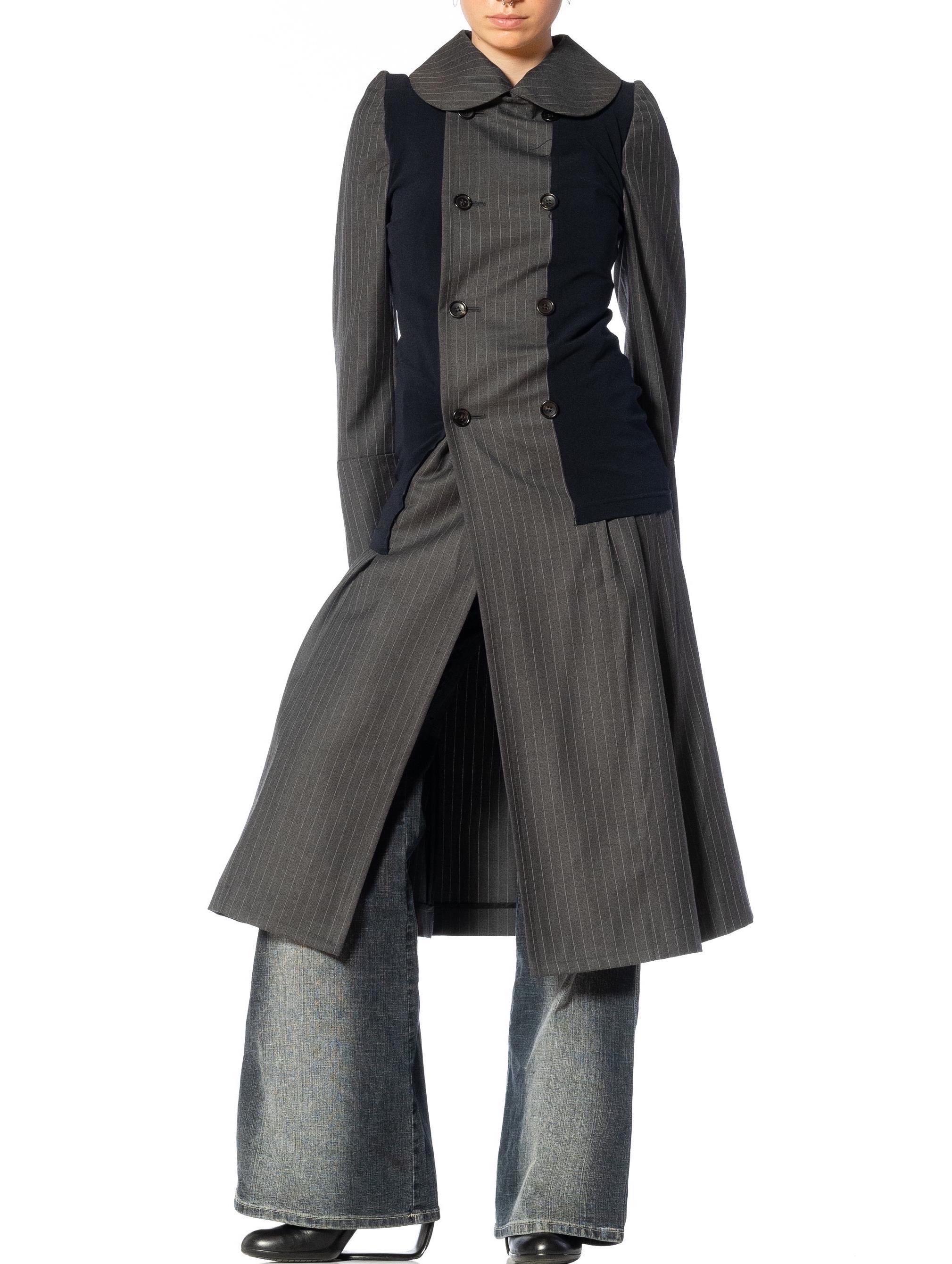 2000S COMME DES GARCONS Gray & Navy Wool Coat With Shrunken Poly Over-Layer 2007 For Sale 2