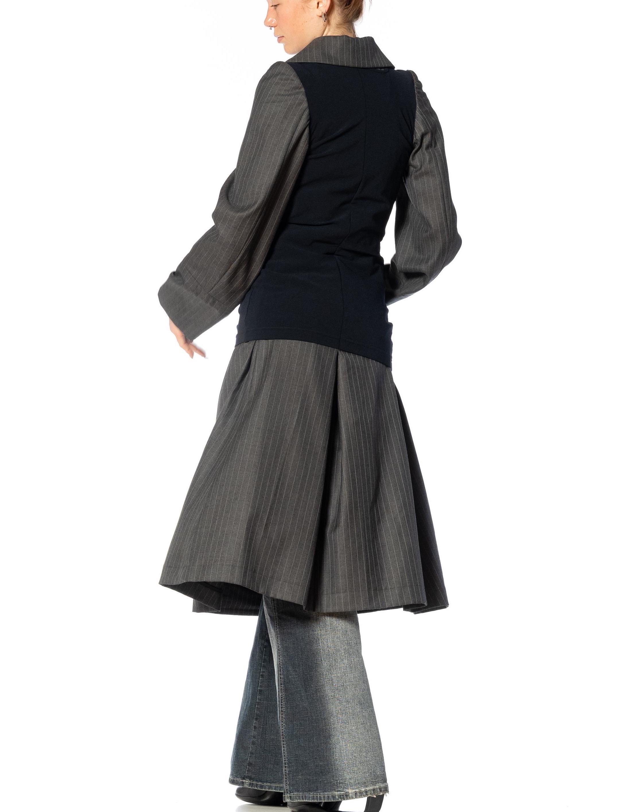 2000S COMME DES GARCONS Gray & Navy Wool Coat With Shrunken Poly Over-Layer 2007 For Sale 3