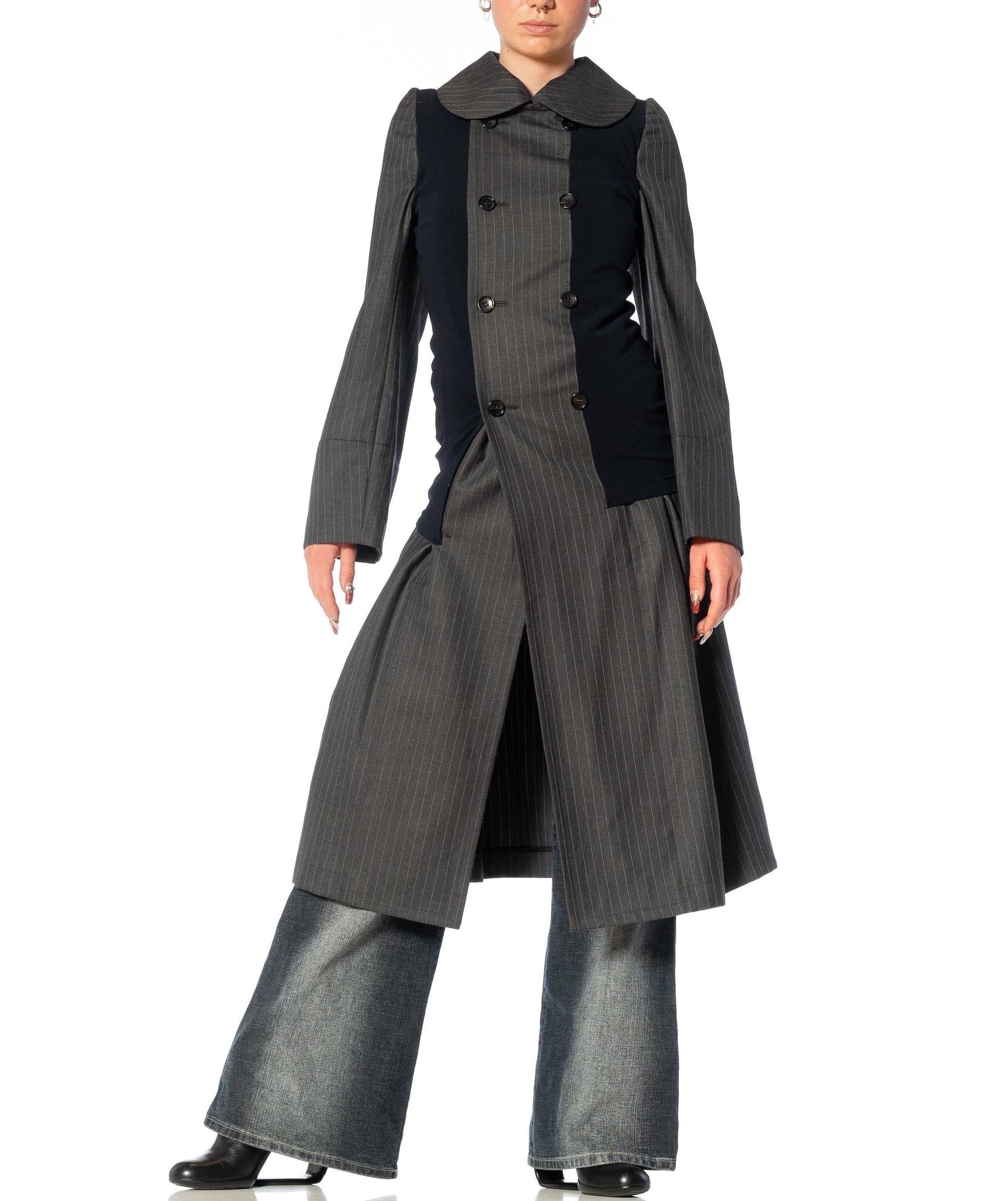 2000S COMME DES GARCONS Gray & Navy Wool Coat With Shrunken Poly Over-Layer 2007 For Sale 4
