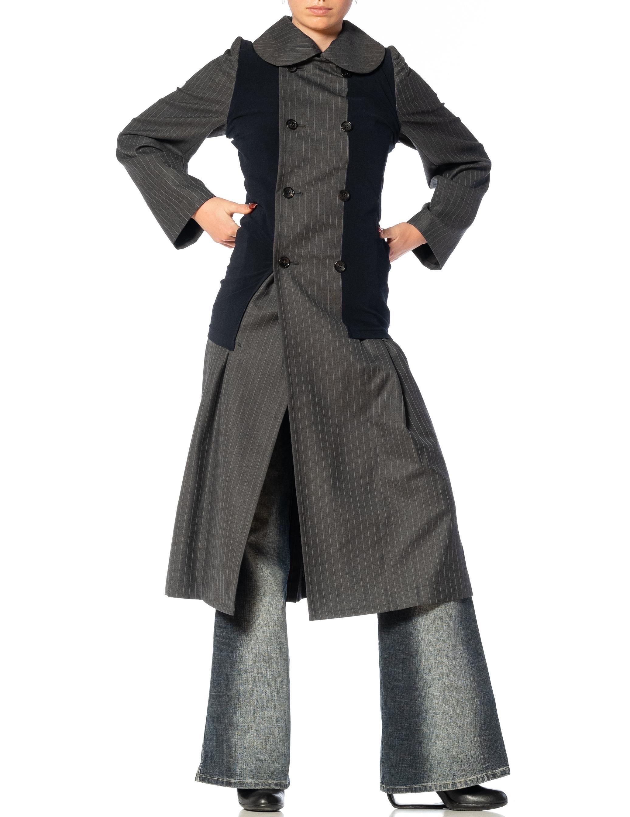 2000S COMME DES GARCONS Gray & Navy Wool Coat With Shrunken Poly Over-Layer 2007 For Sale 5