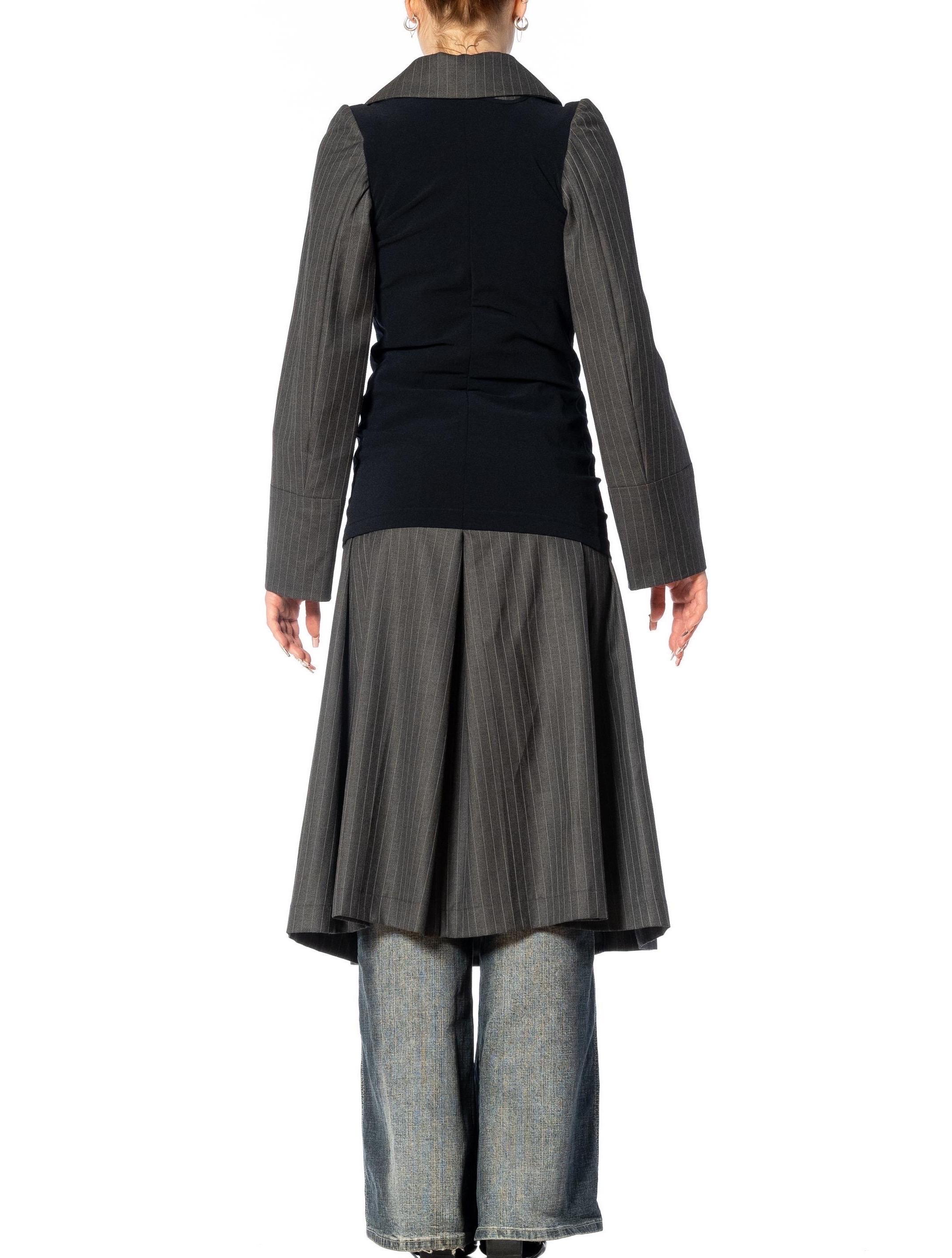 2000S COMME DES GARCONS Gray & Navy Wool Coat With Shrunken Poly Over-Layer 2007 For Sale 6