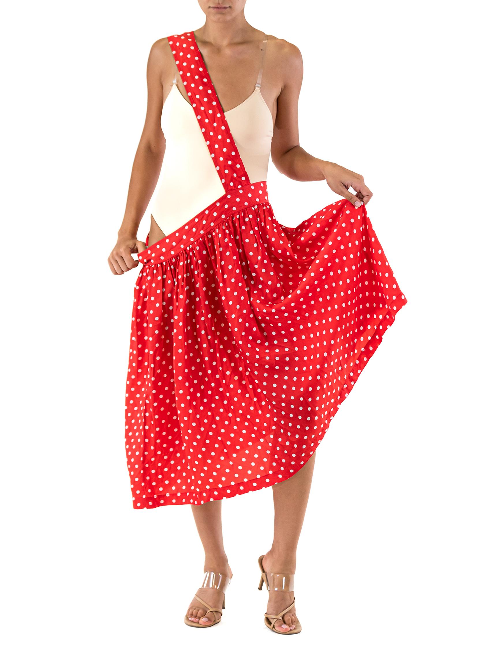 Women's 2000S COMME DES GARCONS Red & White Rayon Polka Dot Skirt For Sale